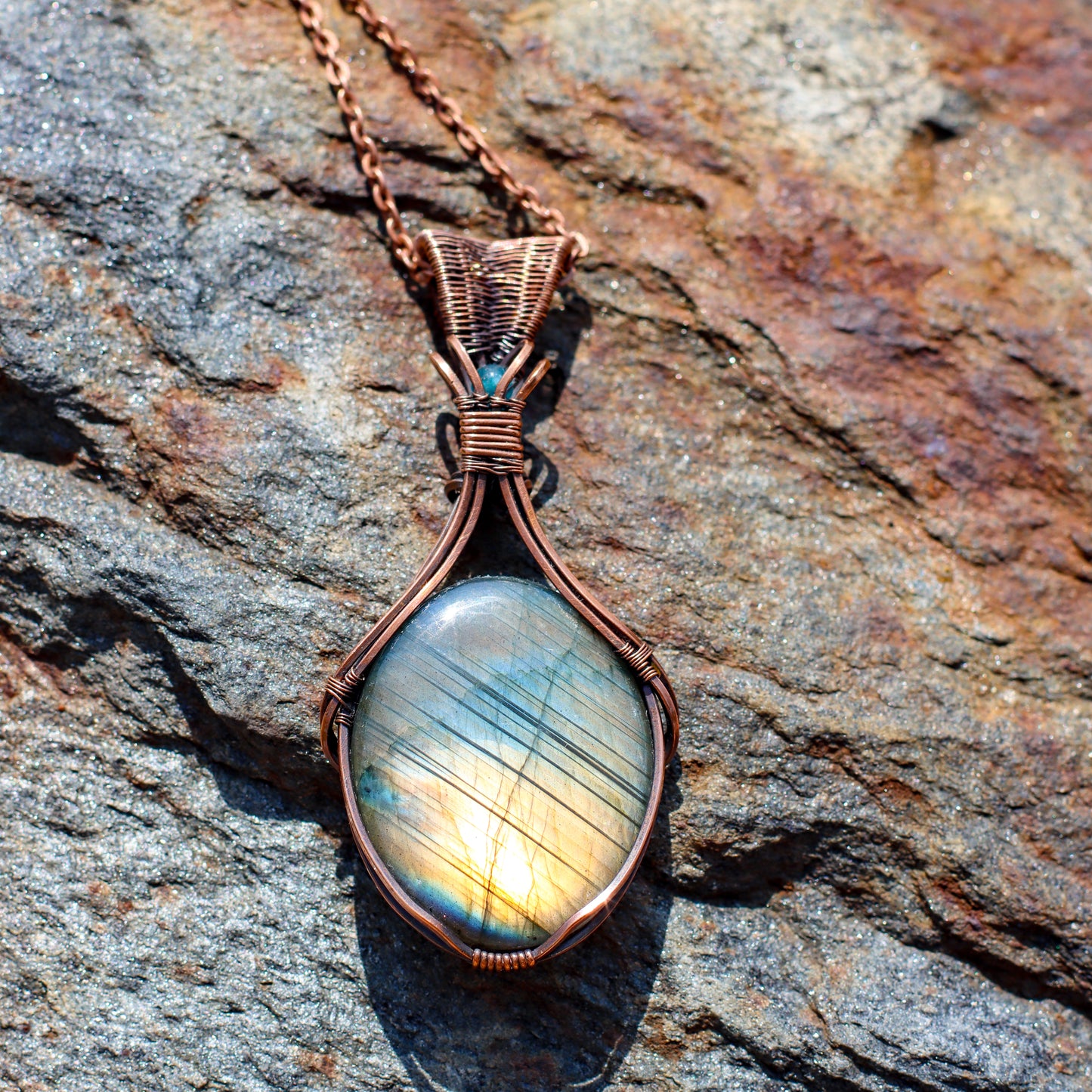 FLASHY Labradorite & Blue Apatite Necklace (Aged Copper)