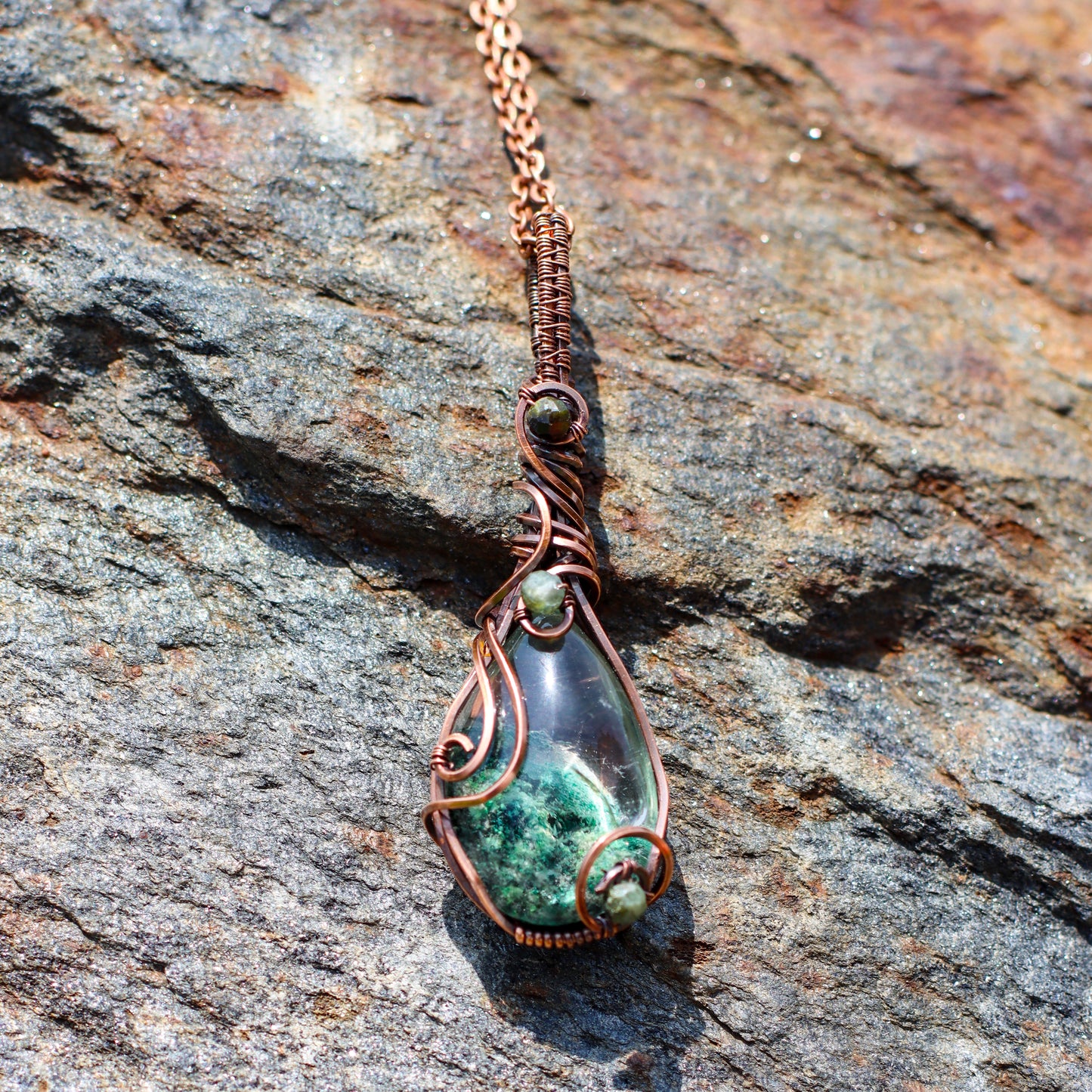 Green Garden Quartz & Aged Copper Necklace