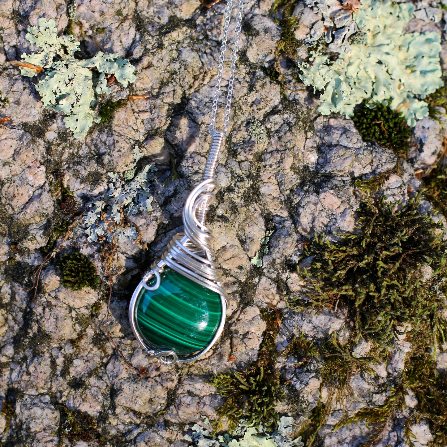 Genuine Malachite & Sterling Silver Necklace
