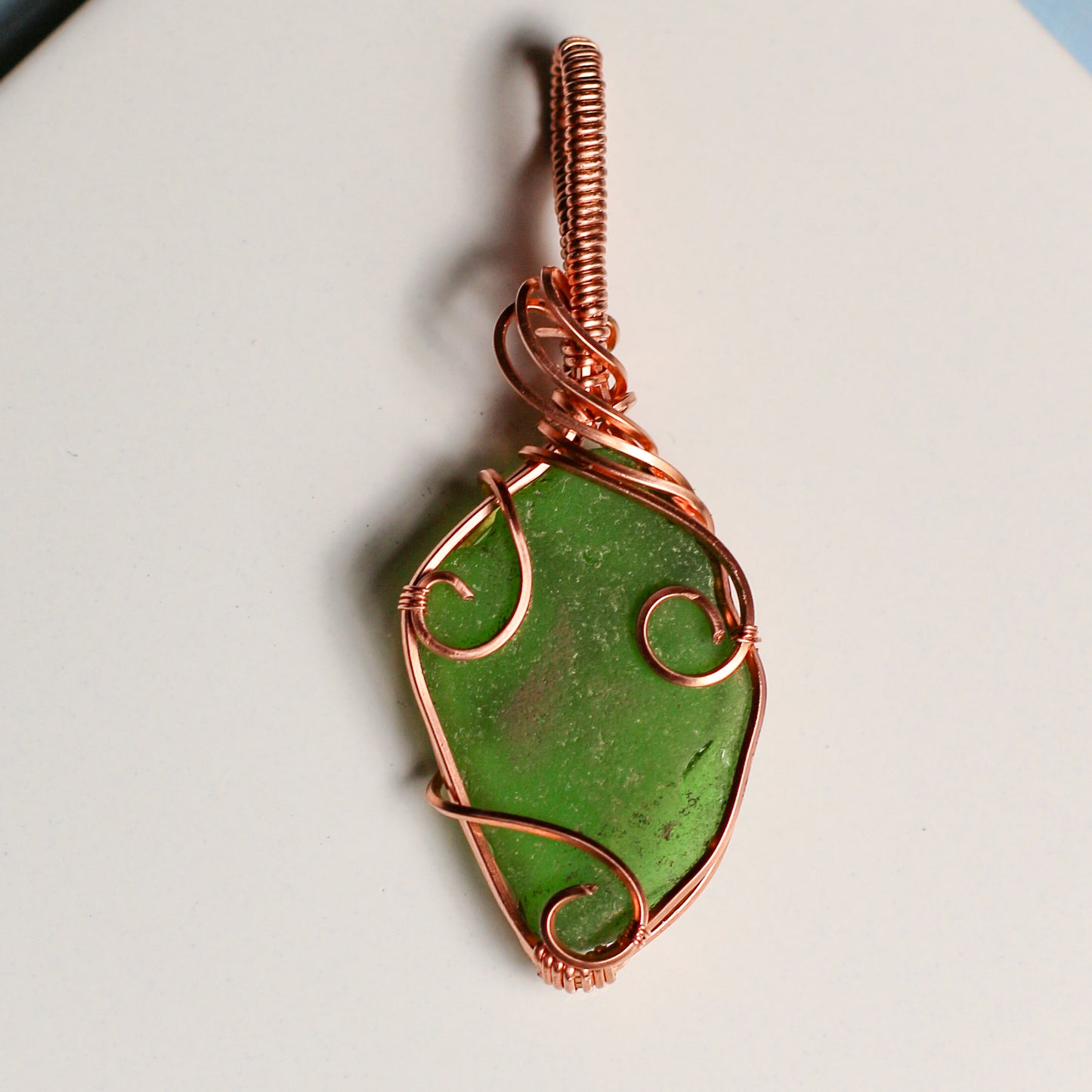 Green Handpicked New England Sea Glass Necklace (Copper Wire)