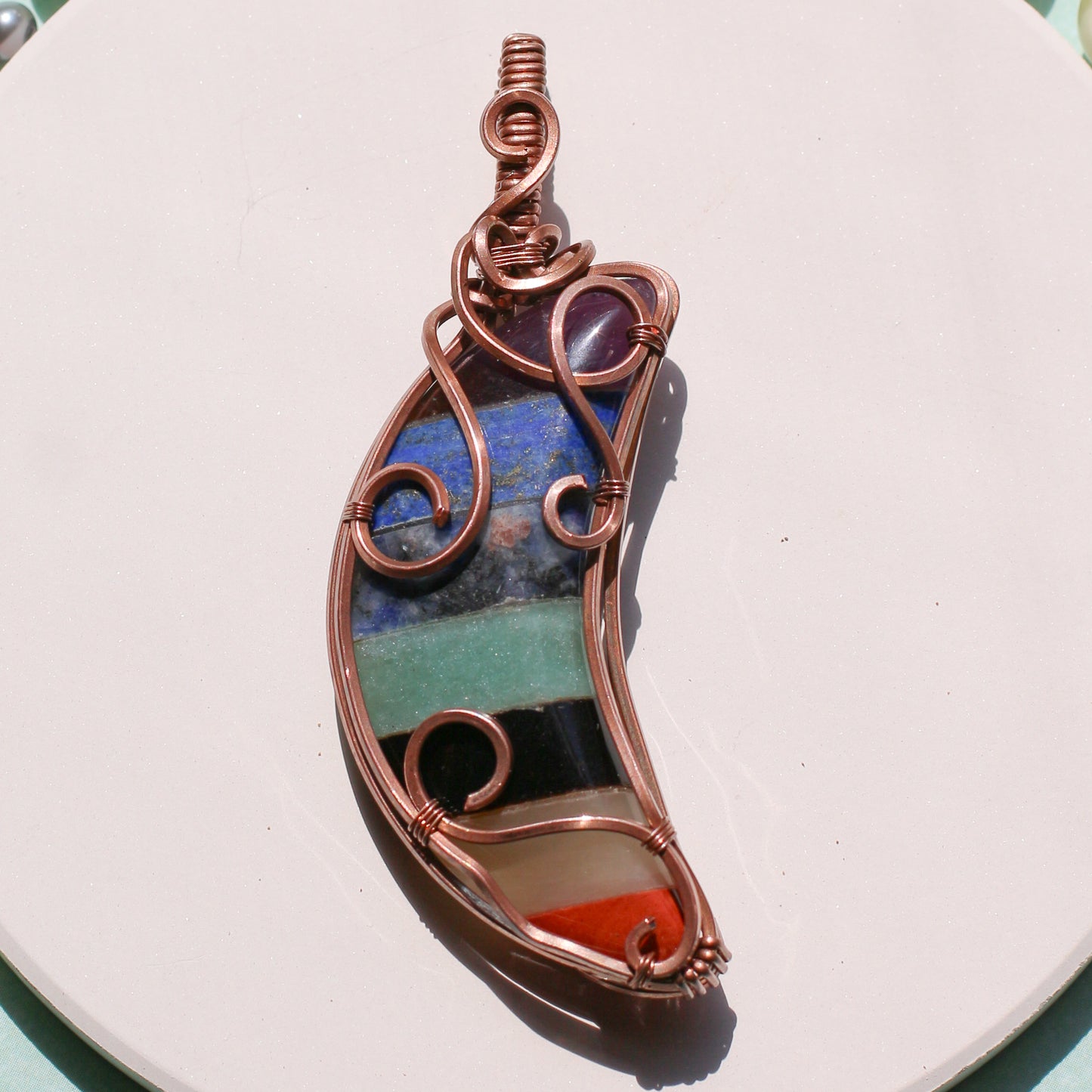 7 Chakra Moon Necklace 2 (Aged Copper Wire)