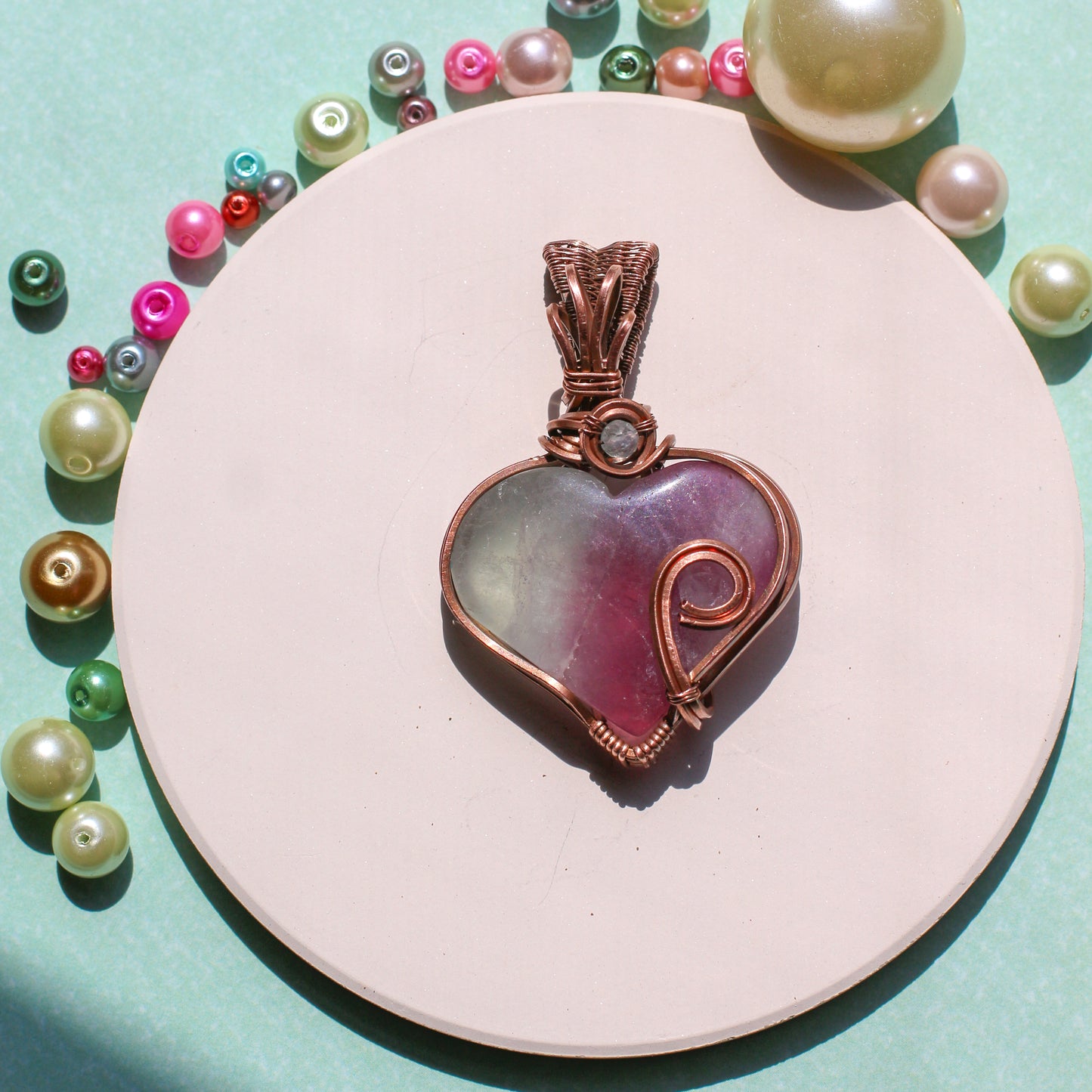 Fluorite Heart & Aged Copper Necklace