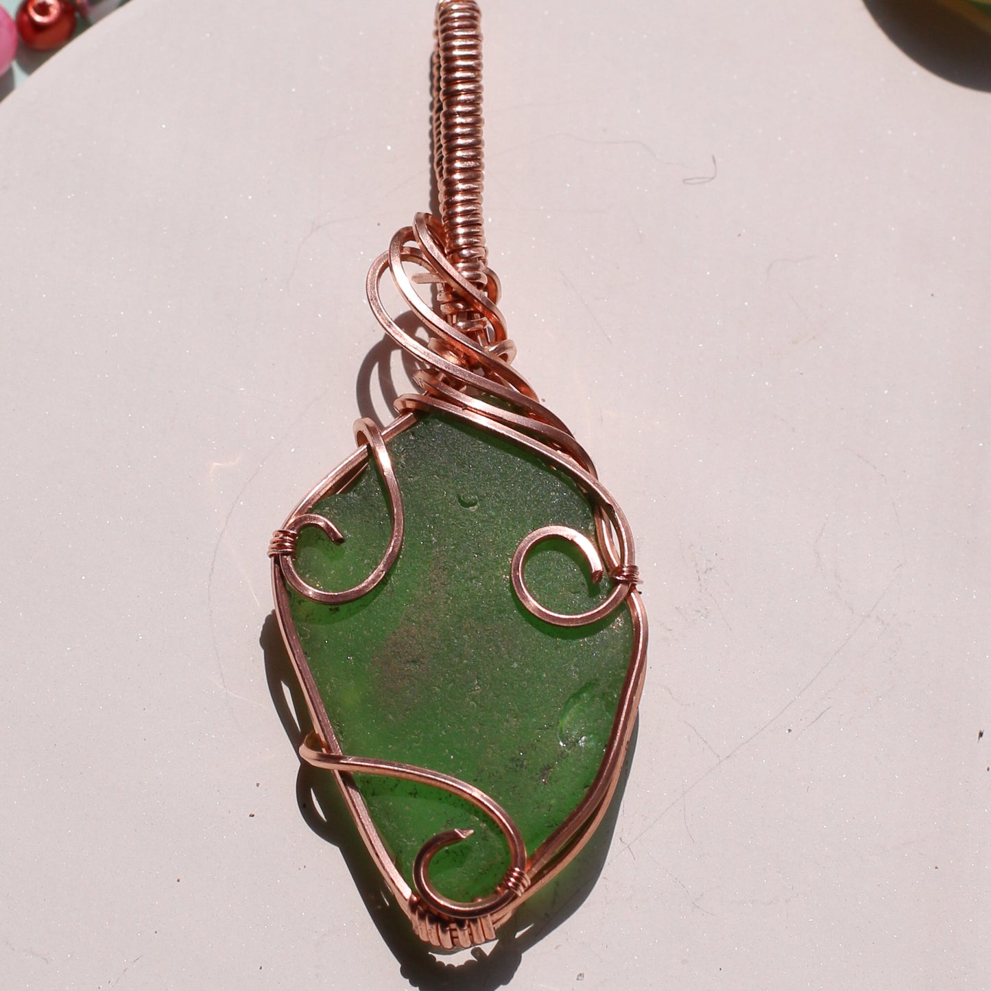 Green Handpicked New England Sea Glass Necklace (Copper Wire)