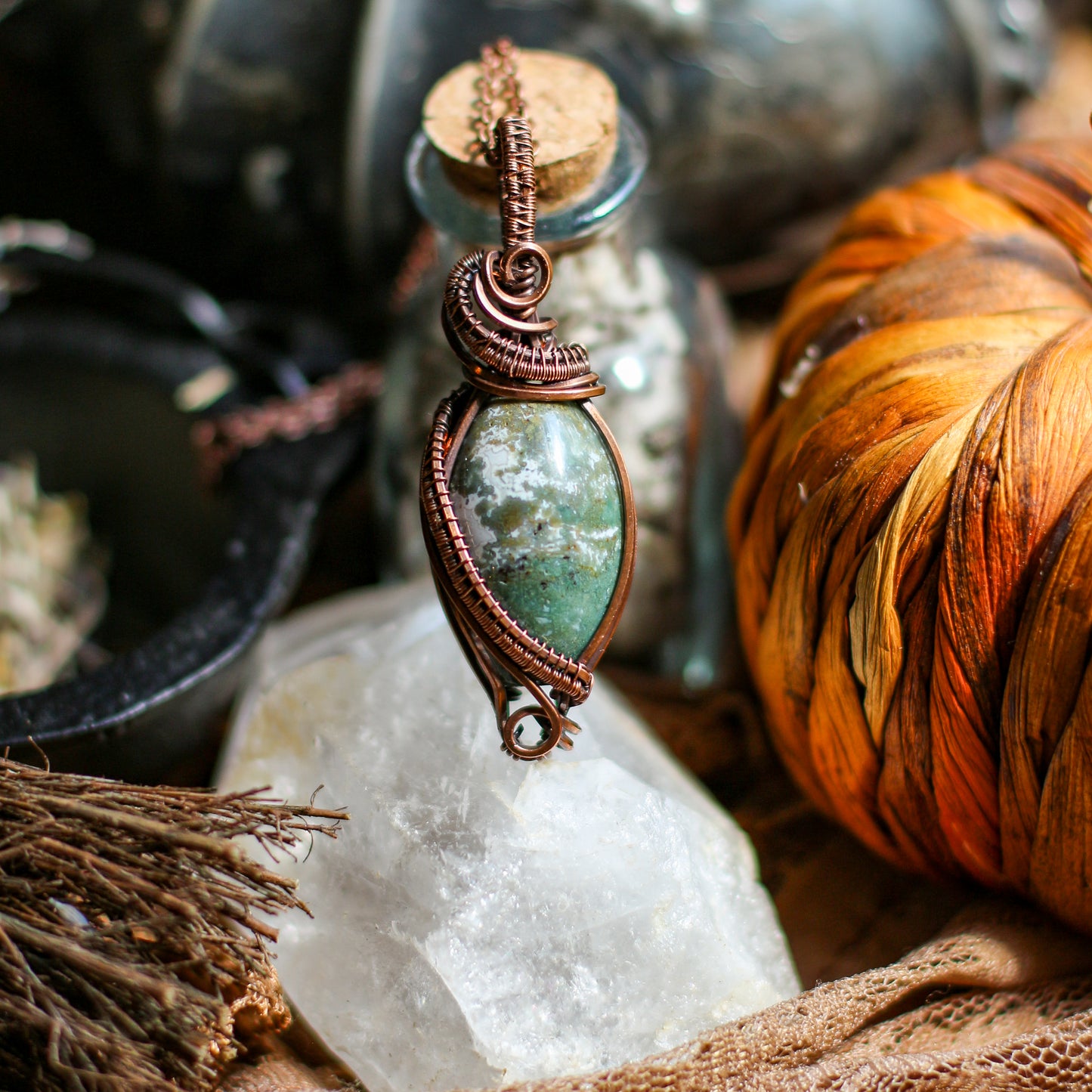 UNIQUE Aquatic Agate & Aged Copper Necklace