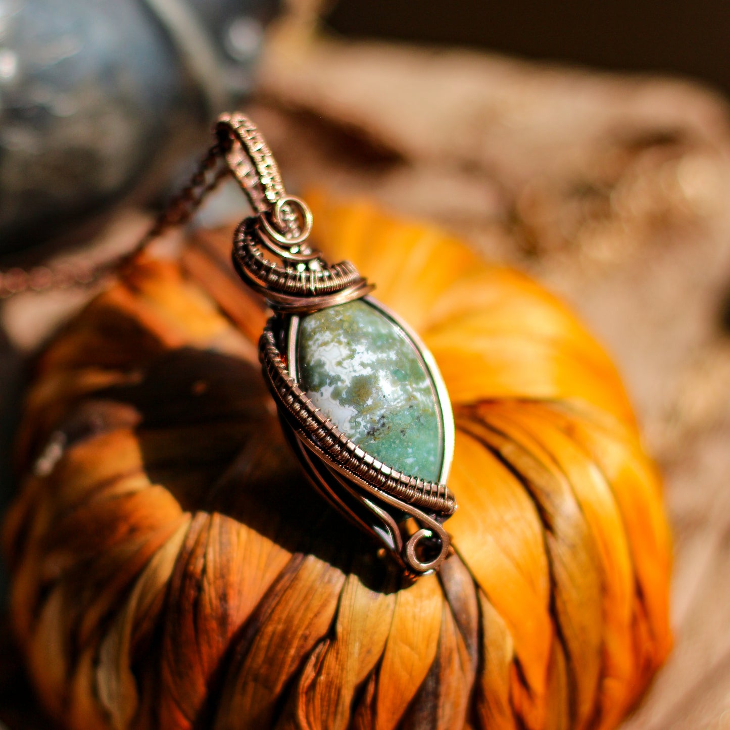 UNIQUE Aquatic Agate & Aged Copper Necklace