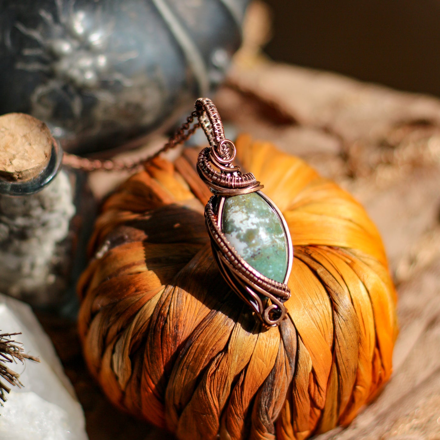 UNIQUE Aquatic Agate & Aged Copper Necklace
