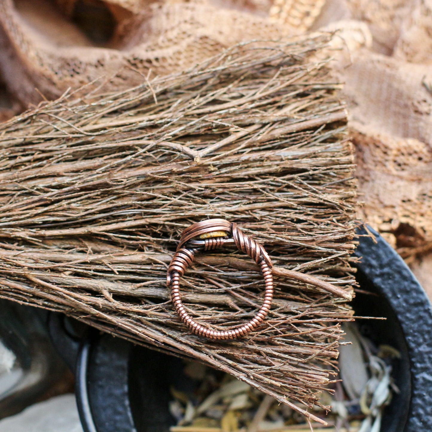 Picture Jasper & Aged Copper Ring (SIZE 8)
