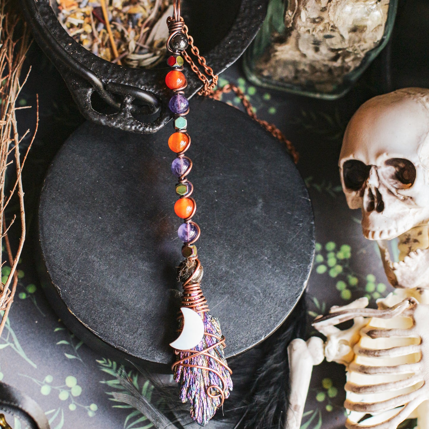 Kyanite Witches Broom Necklace with Aged Copper Wire