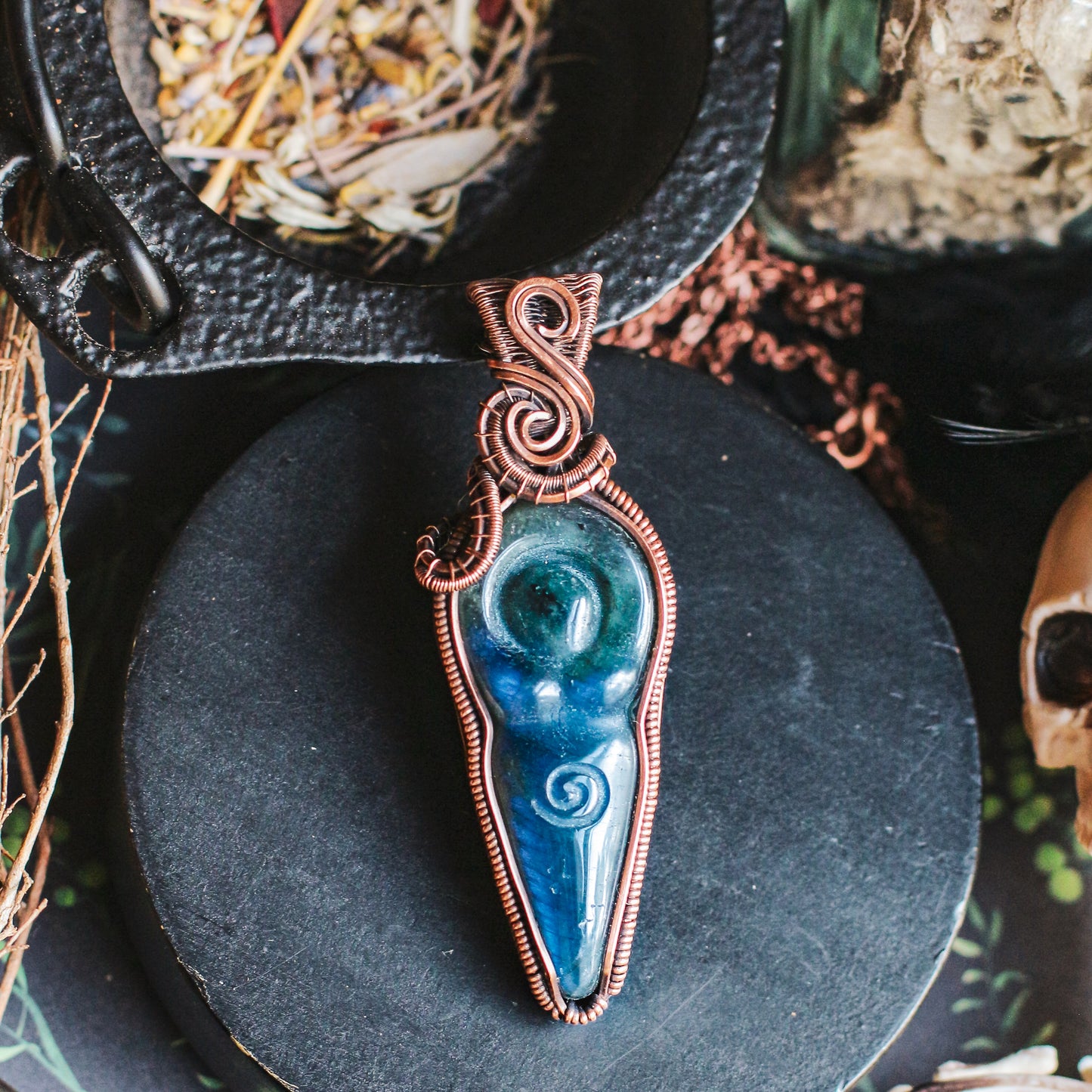 SPECIAL Spiral Goddess Large Labradorite Necklace (Aged Copper)