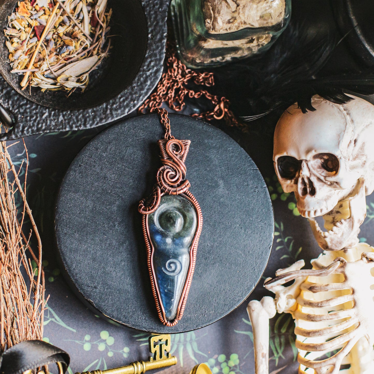 SPECIAL Spiral Goddess Large Labradorite Necklace (Aged Copper)