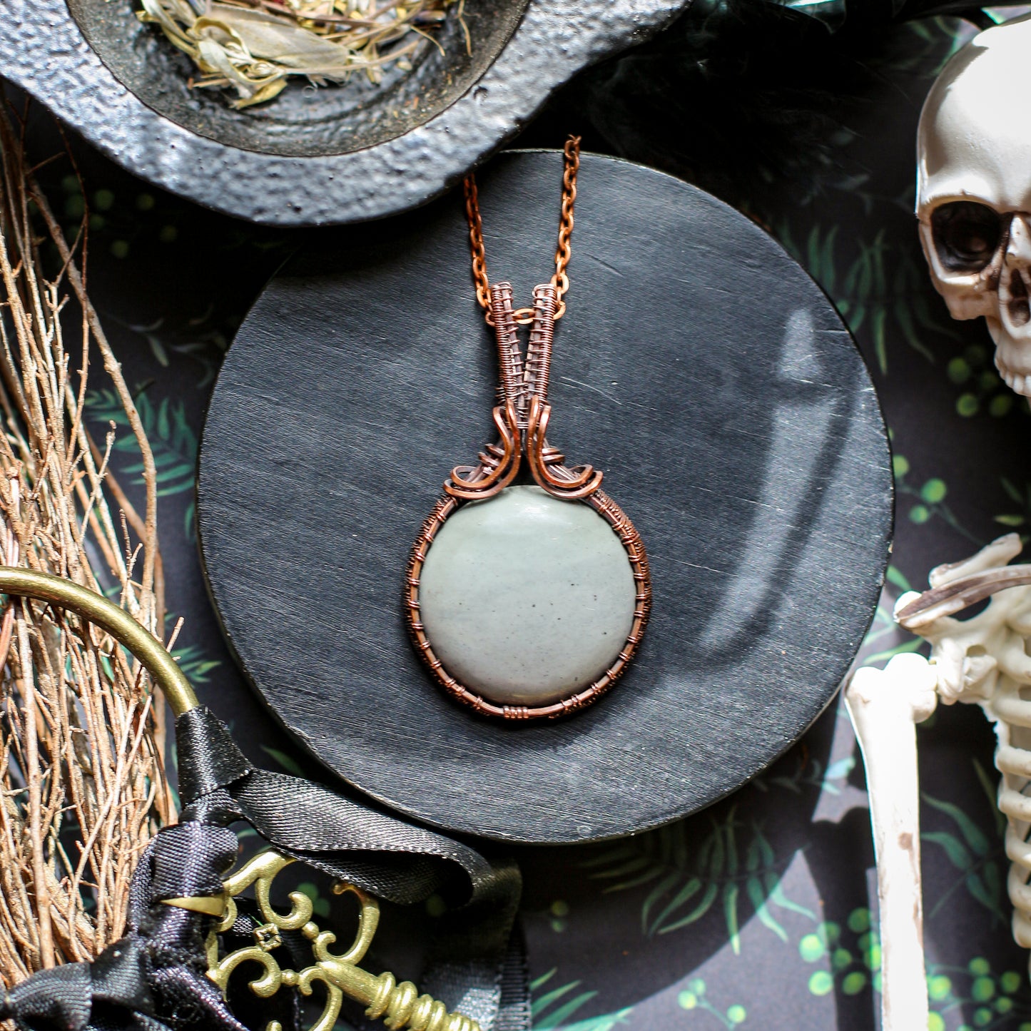 Round Jasper & Aged Copper Necklace