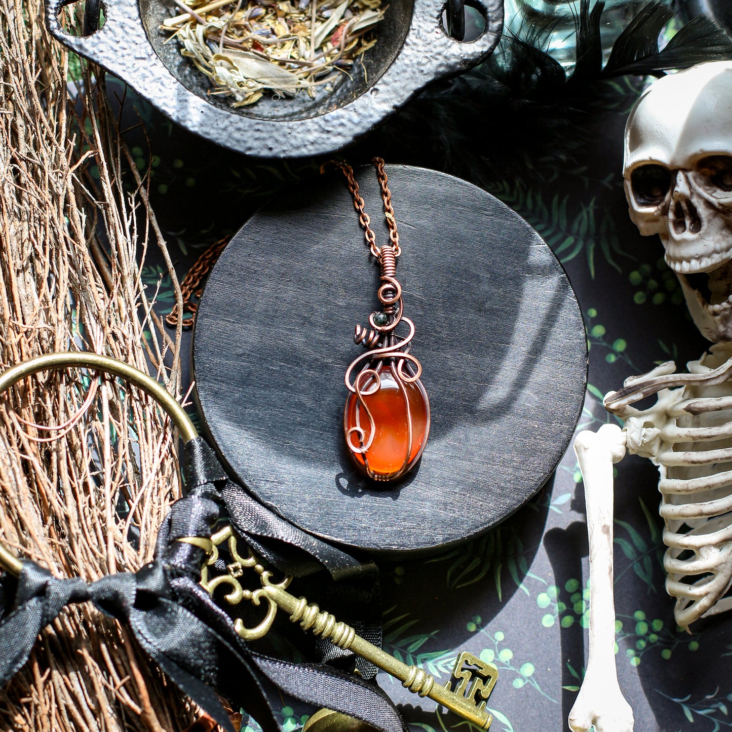 Carnelian Pumpkin/Gourd Necklace (Aged Copper)