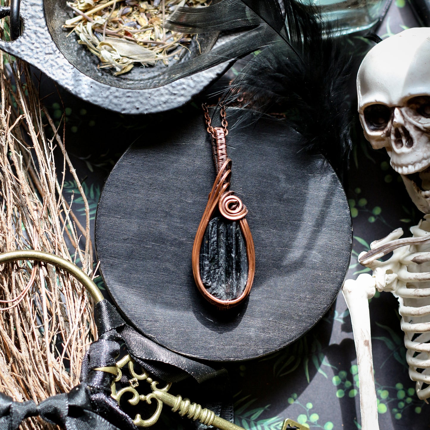 Black Tourmaline & Aged Copper Necklace