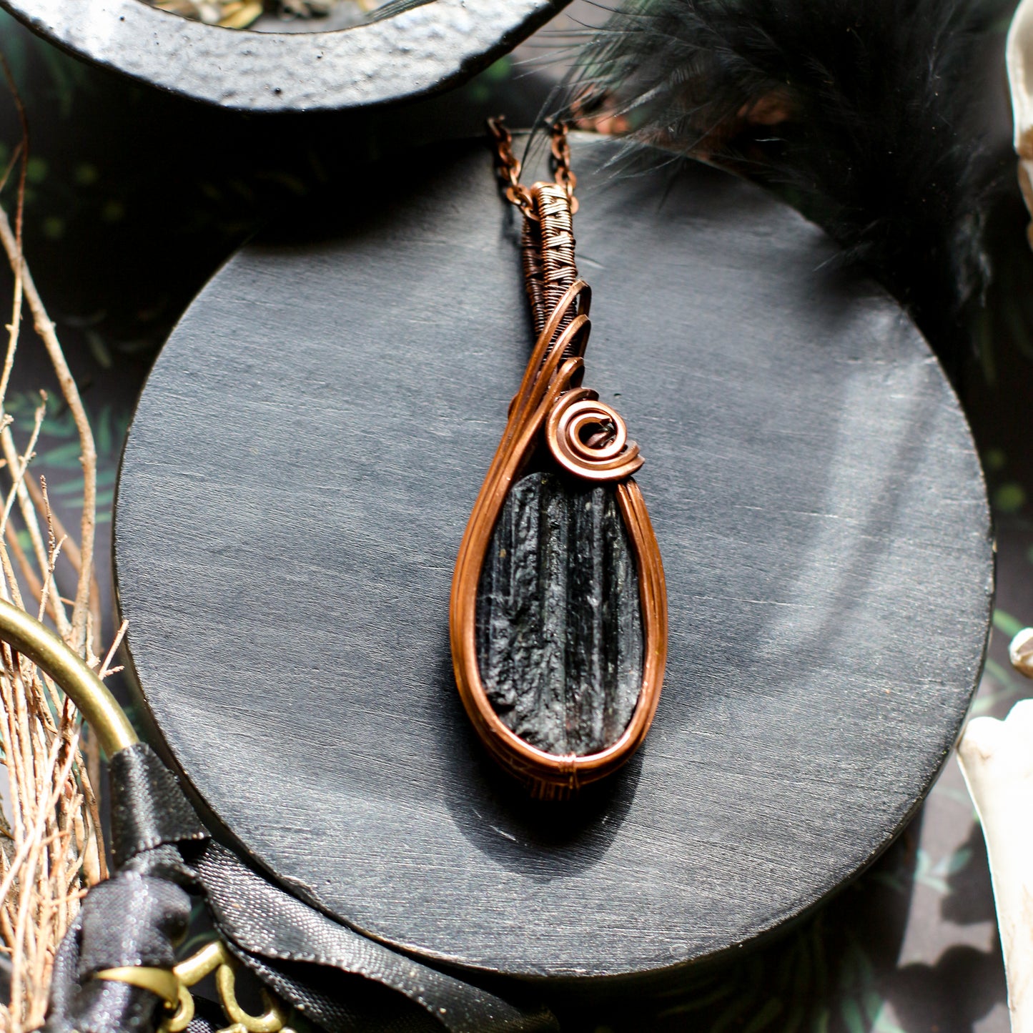 Black Tourmaline & Aged Copper Necklace
