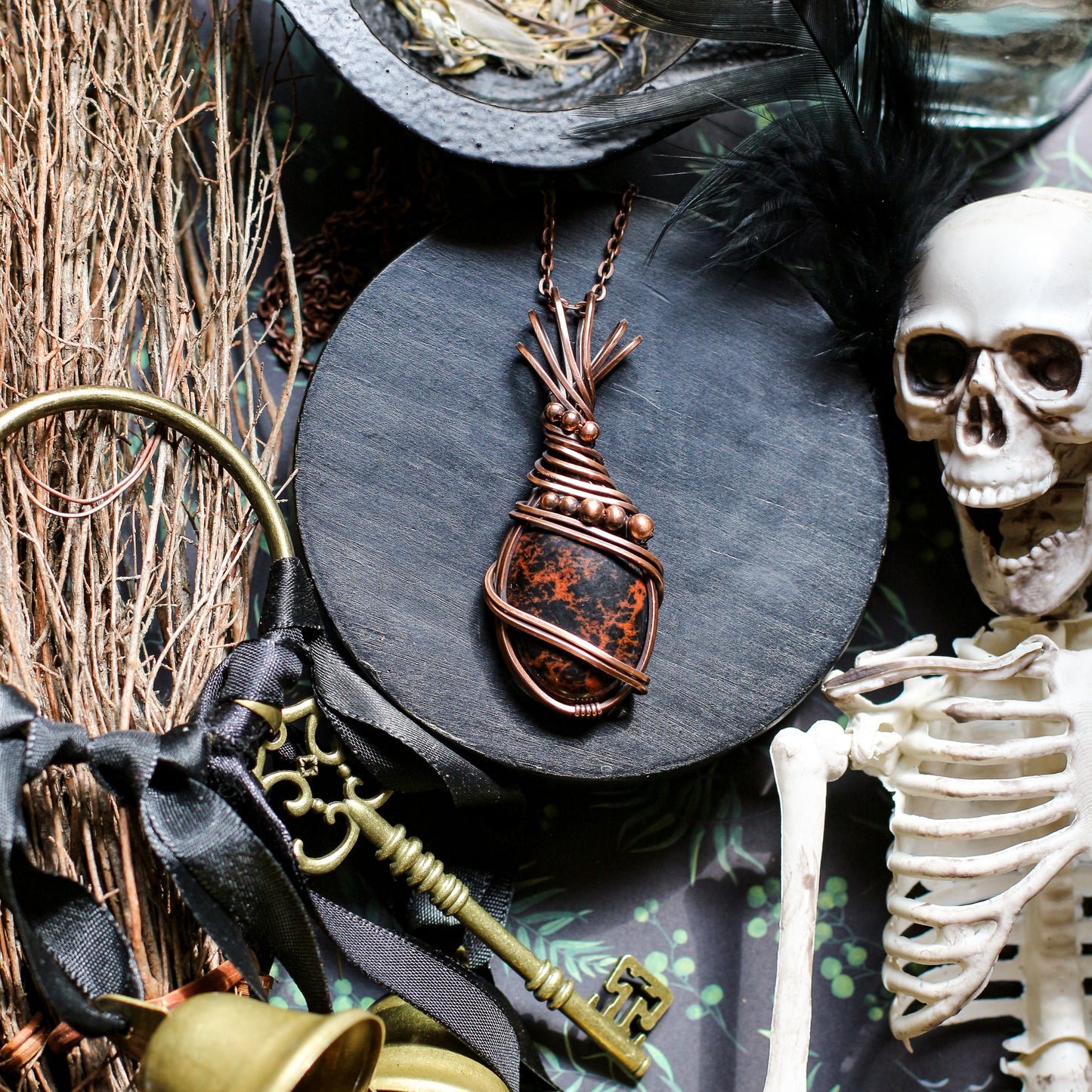 Mahogany Obsidian & Aged Copper Necklace