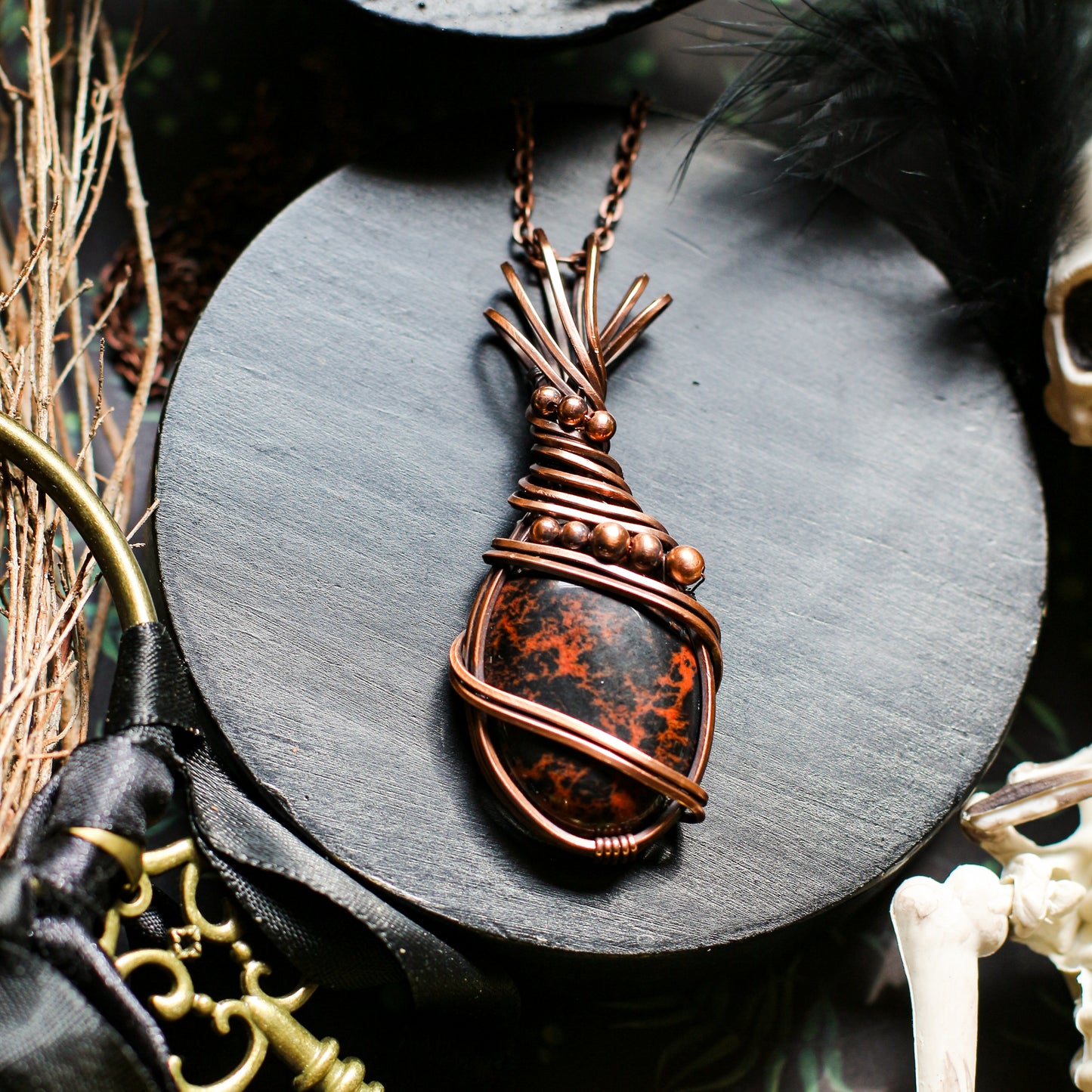 Mahogany Obsidian & Aged Copper Necklace