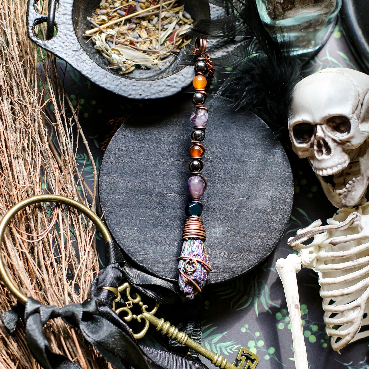 Kyanite Witches Broom Necklace (Aged Copper)