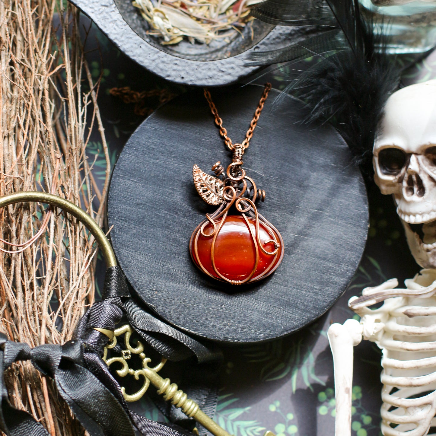 SPECIAL Carnelian & Aged Copper Pumpkin Necklace