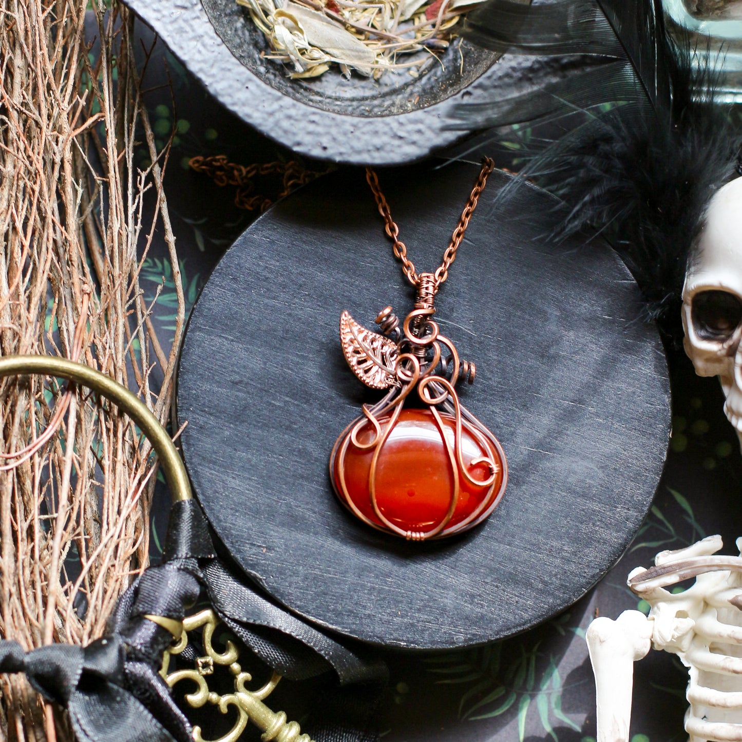 SPECIAL Carnelian & Aged Copper Pumpkin Necklace