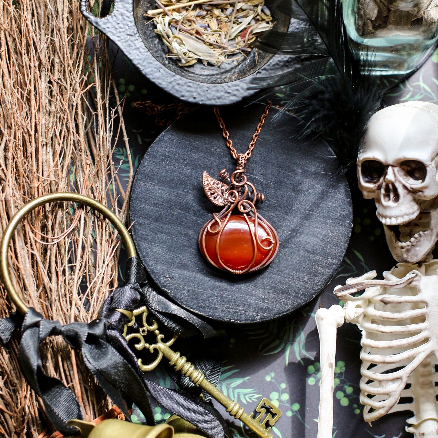 SPECIAL Carnelian & Aged Copper Pumpkin Necklace