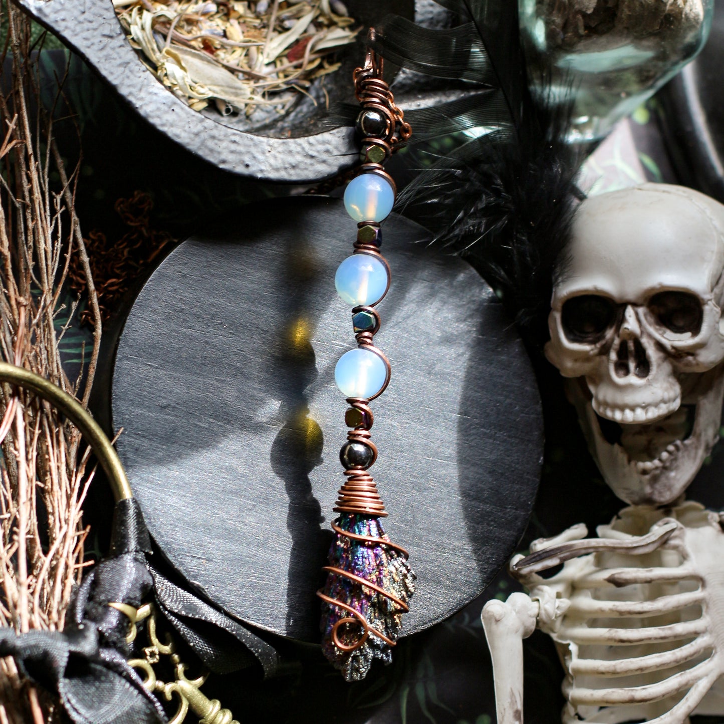 Kyanite Witches Broom Necklace (Aged Copper)