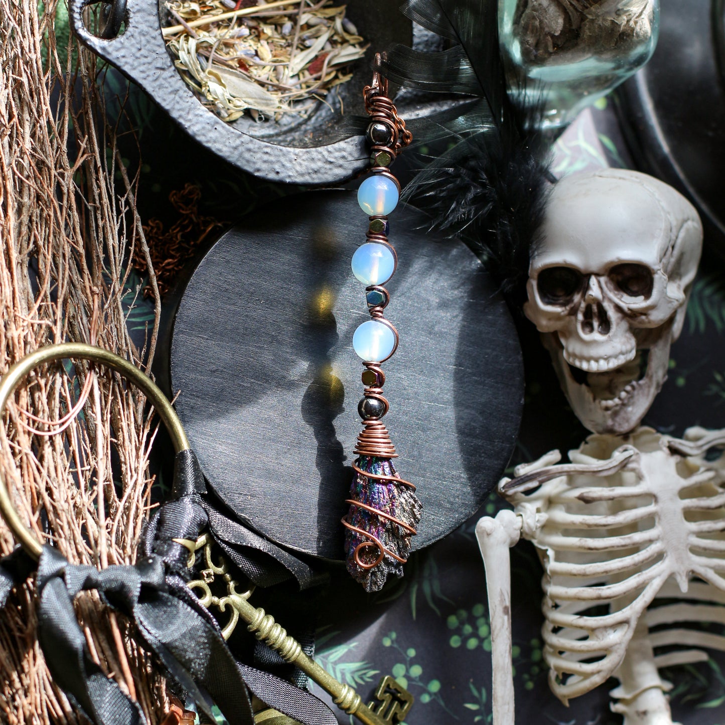 Kyanite Witches Broom Necklace (Aged Copper)