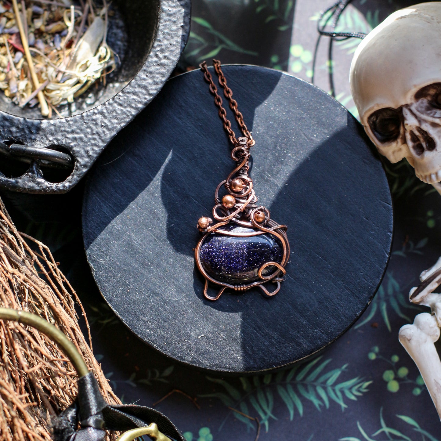 SPECIAL Blue Goldstone "Bubble Cauldron" Necklace (Aged Copper)
