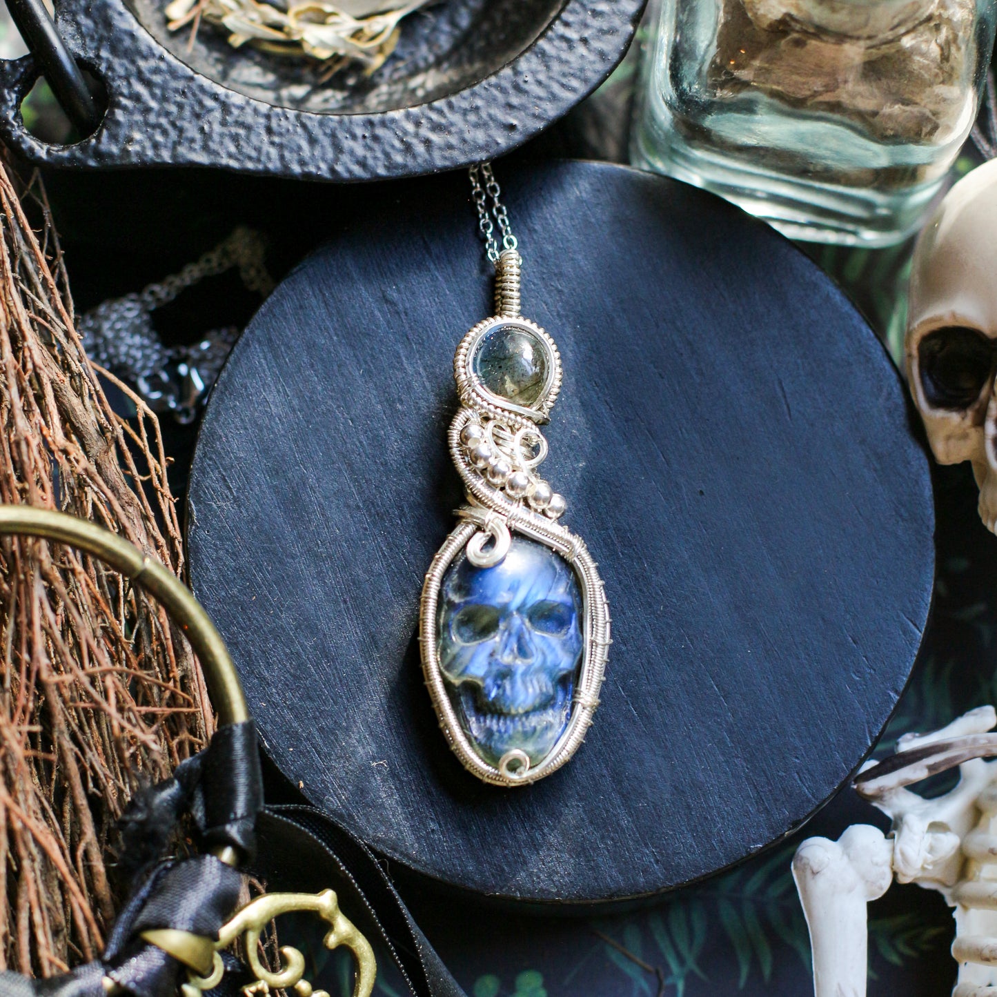 SPECIAL Double Labradorite & Sterling Silver Skull Necklace