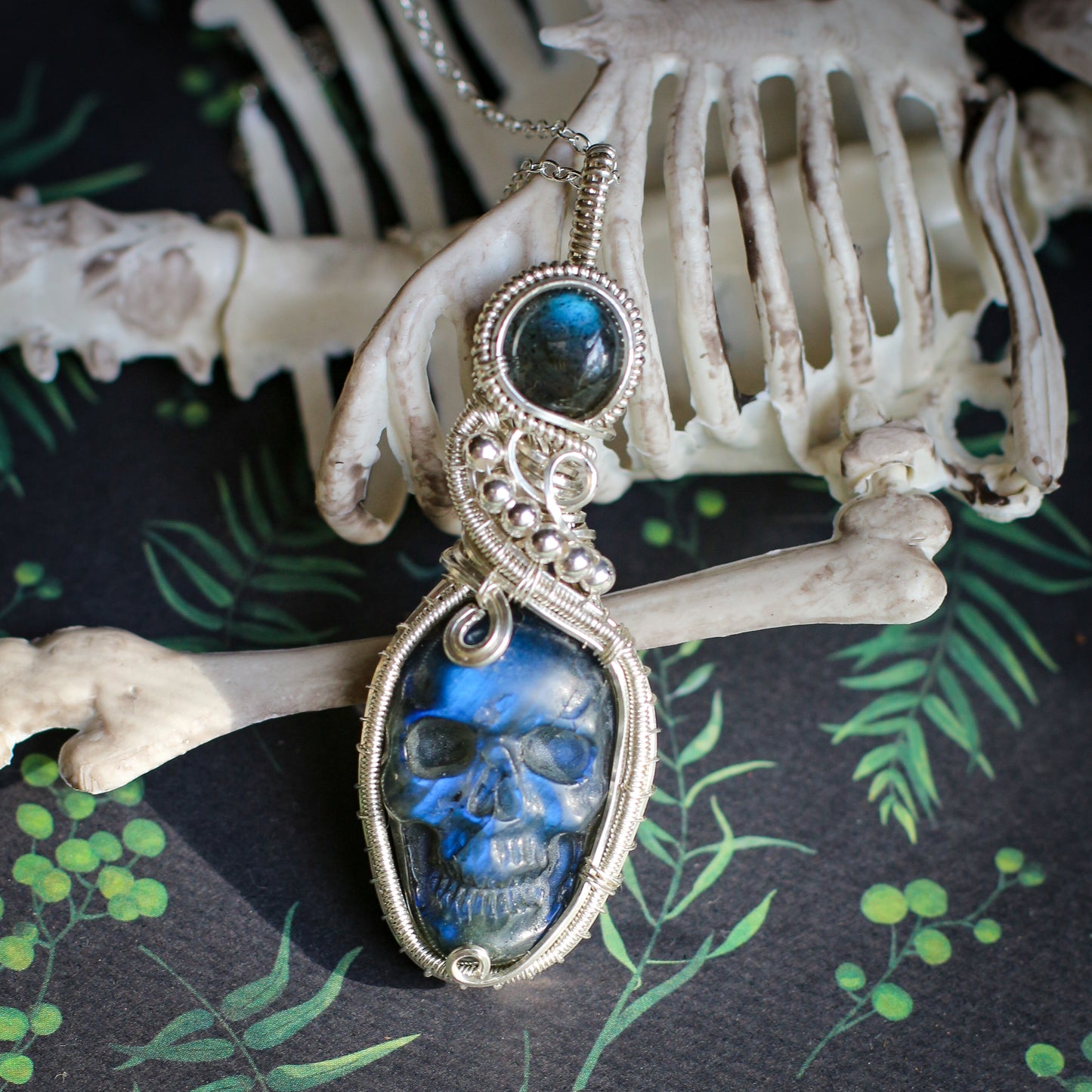 SPECIAL Double Labradorite & Sterling Silver Skull Necklace