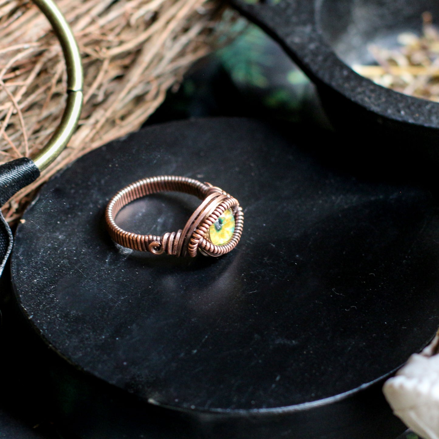 SPECIAL Light Green/Hazel Eyeball Ring with Copper (SIZE 9)