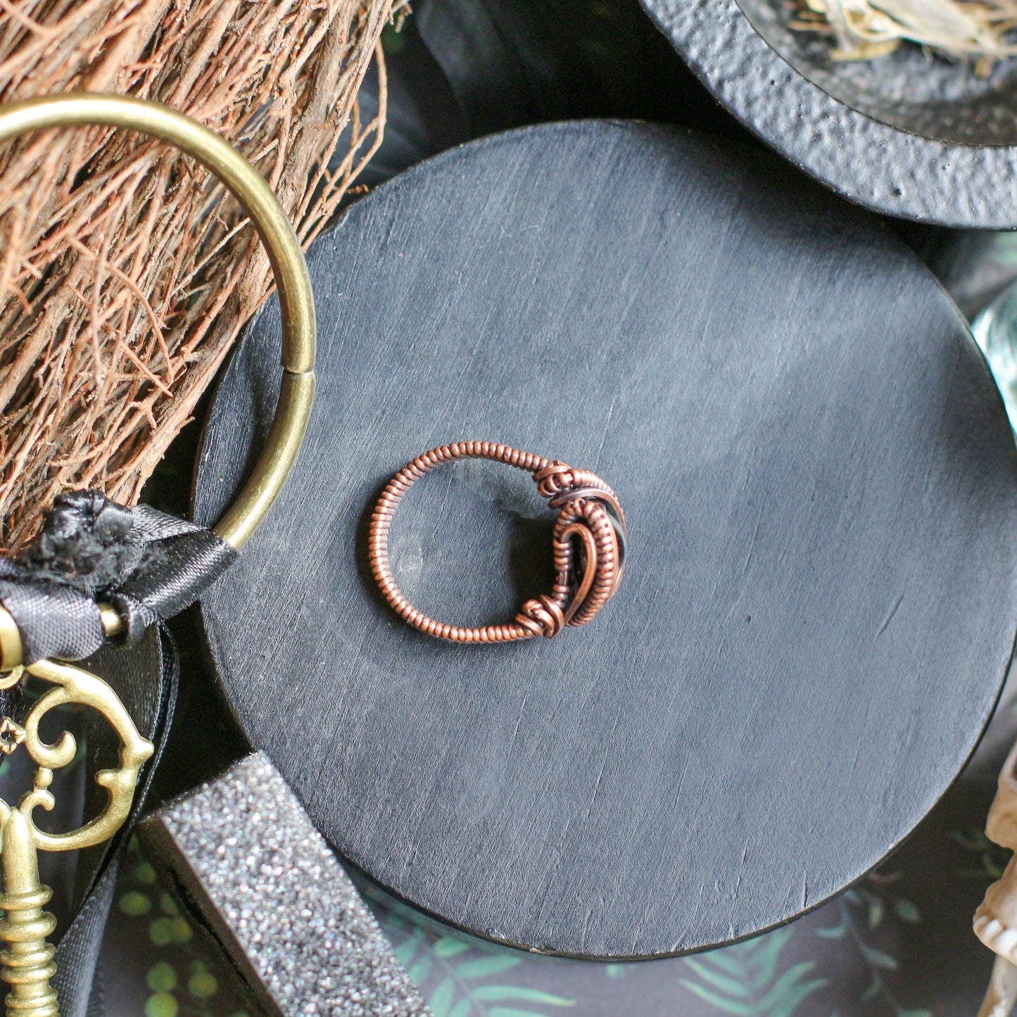 SPECIAL Blue Eyeball Ring with Aged Copper (SIZE 8)