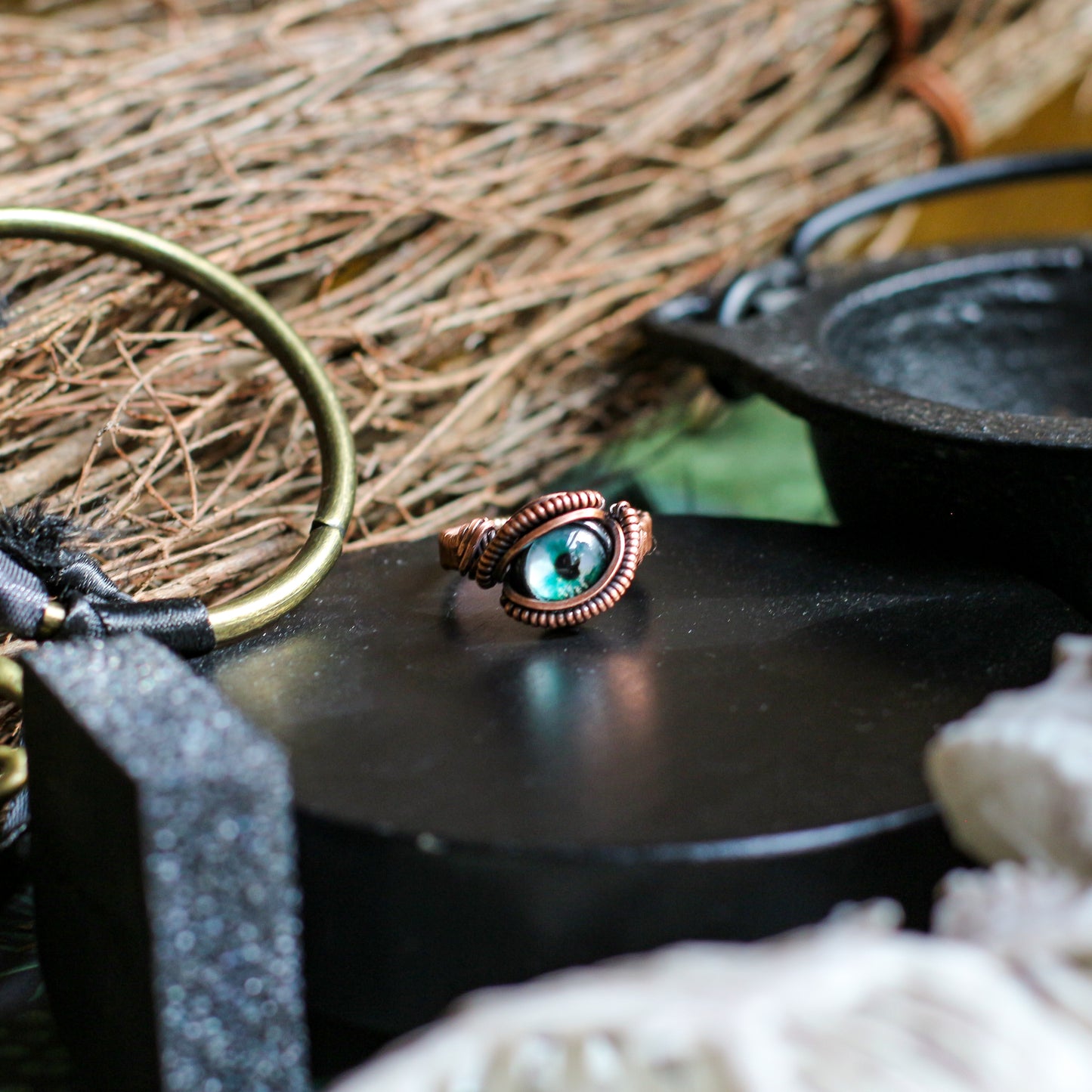 SPECIAL Blue Eyeball Ring with Aged Copper (SIZE 8)