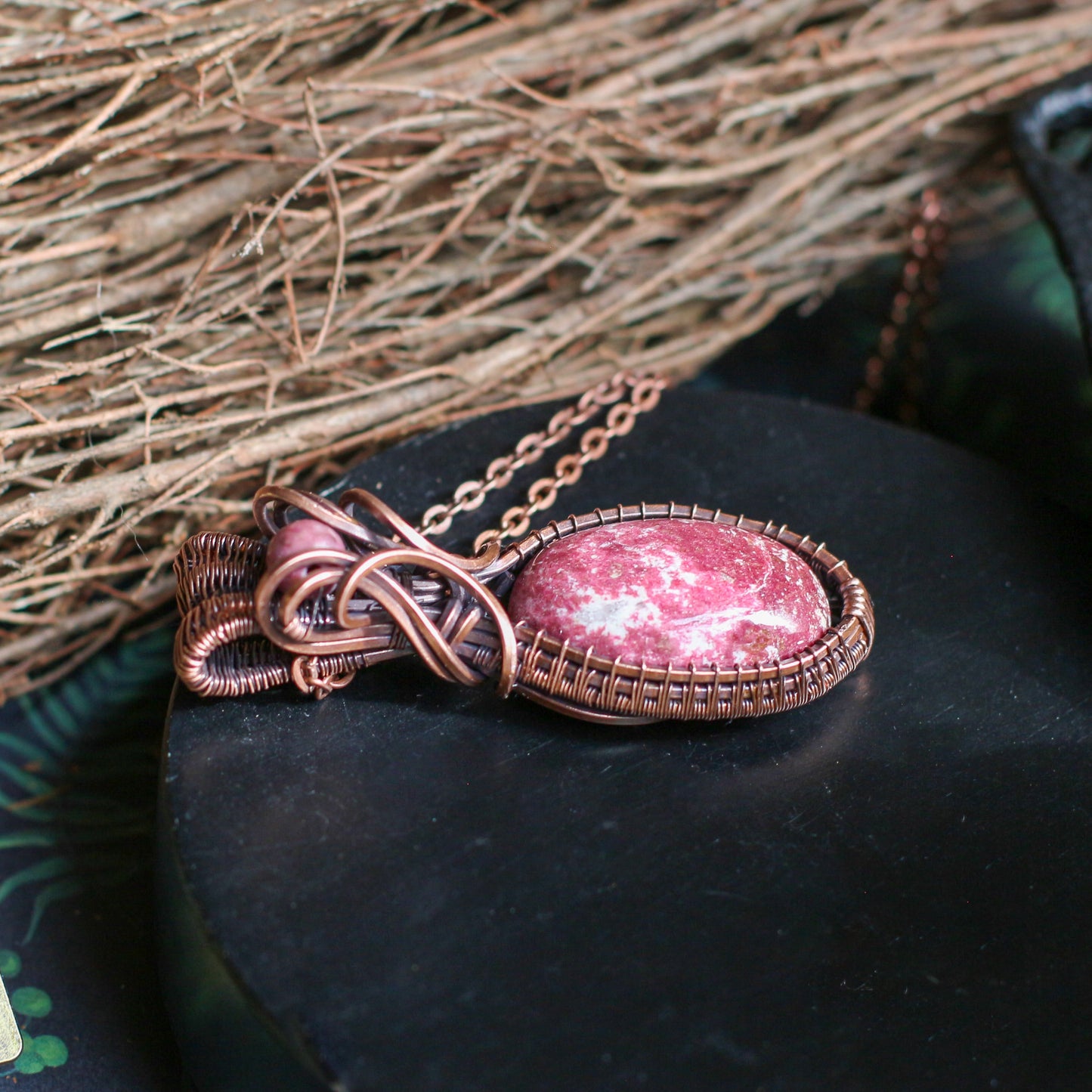 Pink Thulite & Aged Copper Necklace