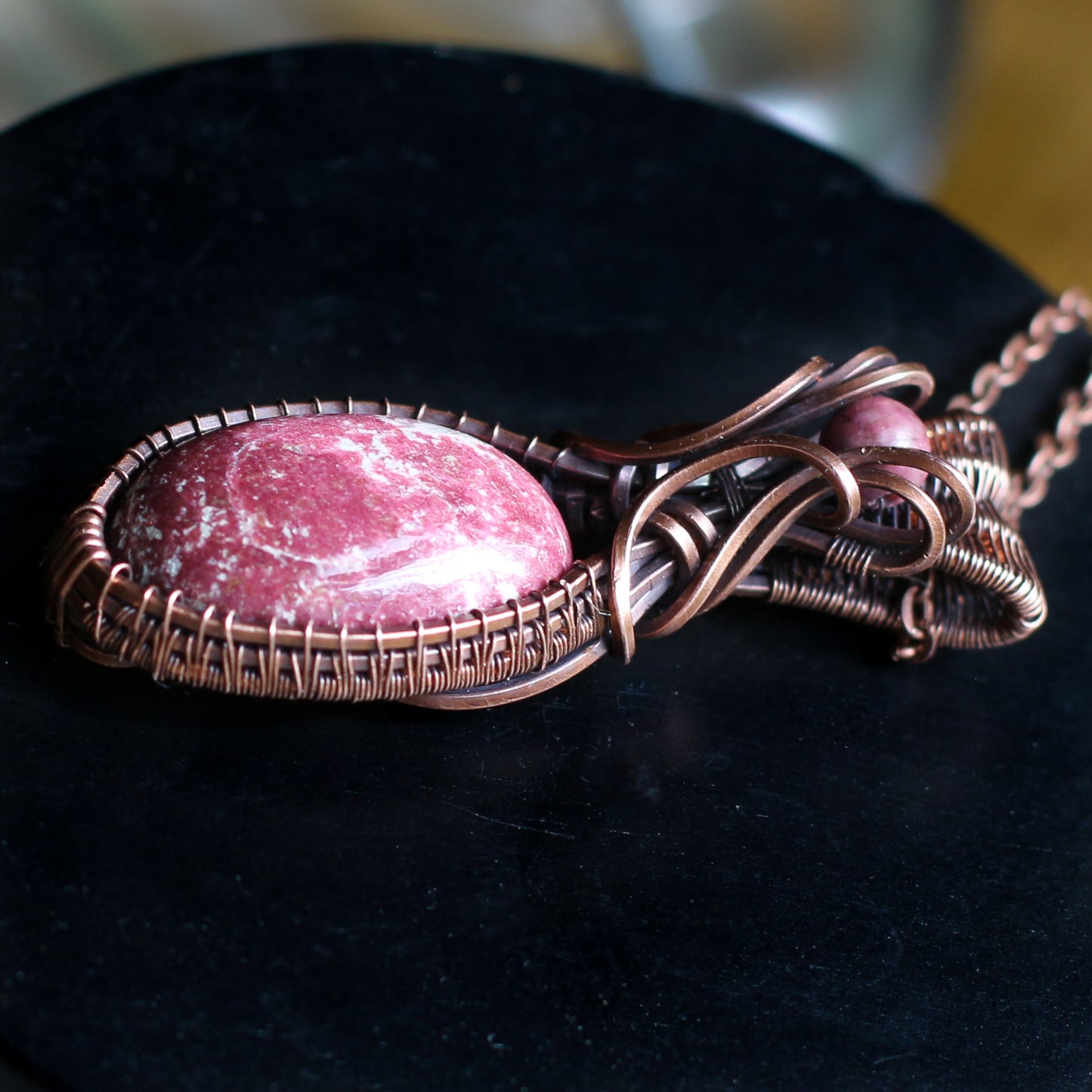 Pink Thulite & Aged Copper Necklace