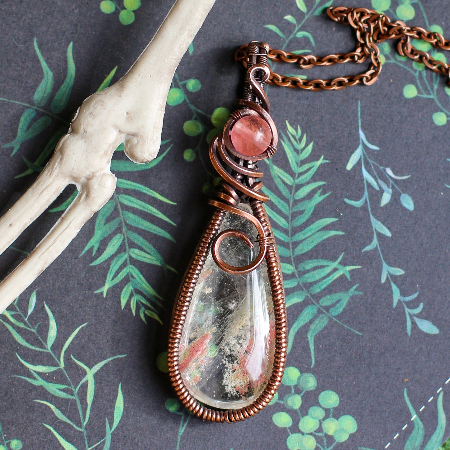 Pink Garden Quartz & Watermelon Quartz Necklace (Aged Copper)