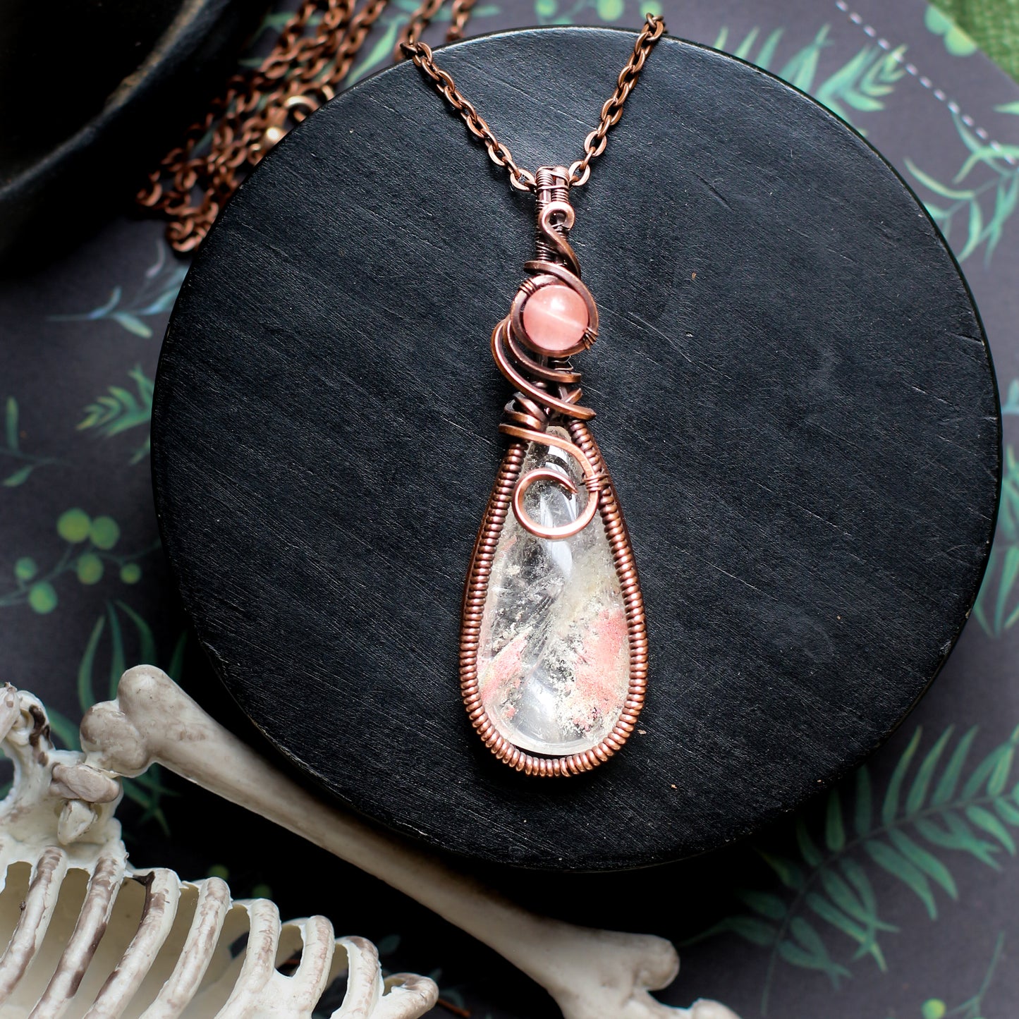 Pink Garden Quartz & Watermelon Quartz Necklace (Aged Copper)