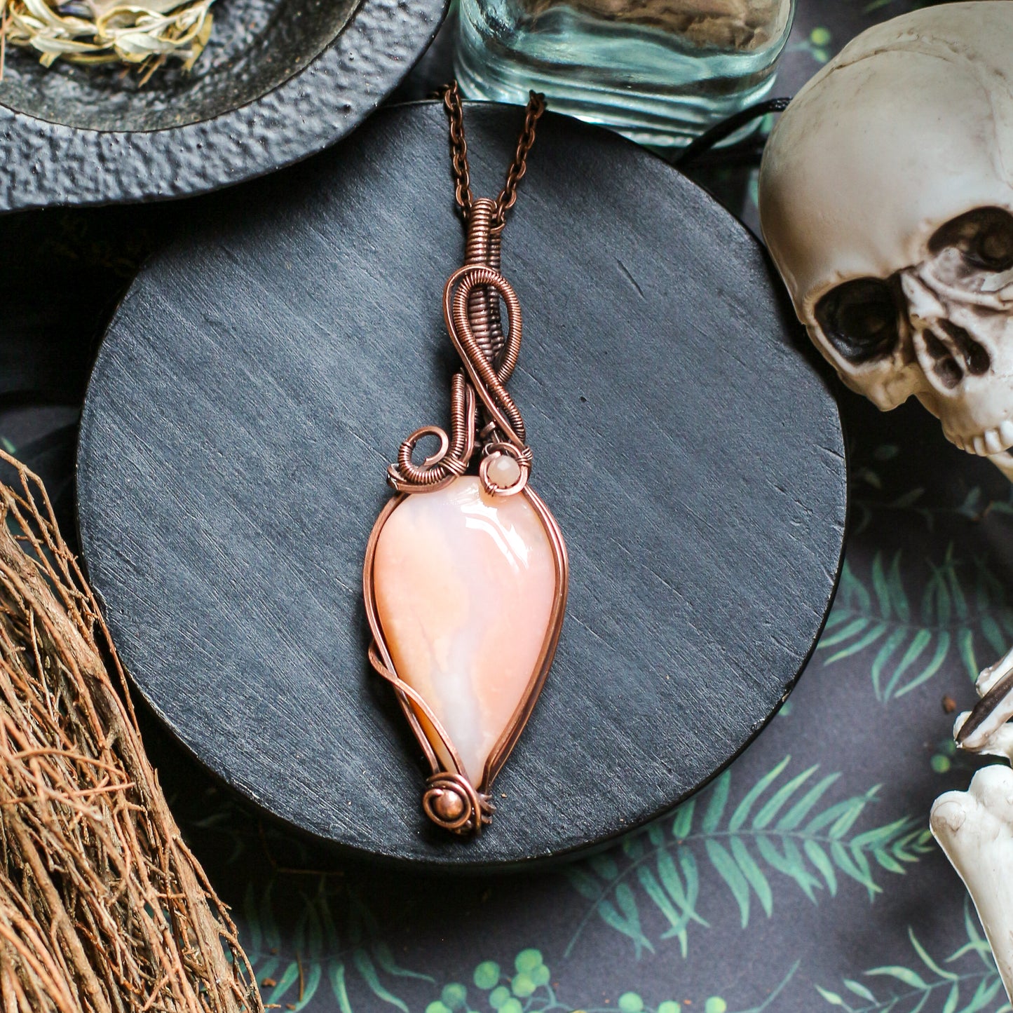 Pink Opal & Aged Copper Necklace