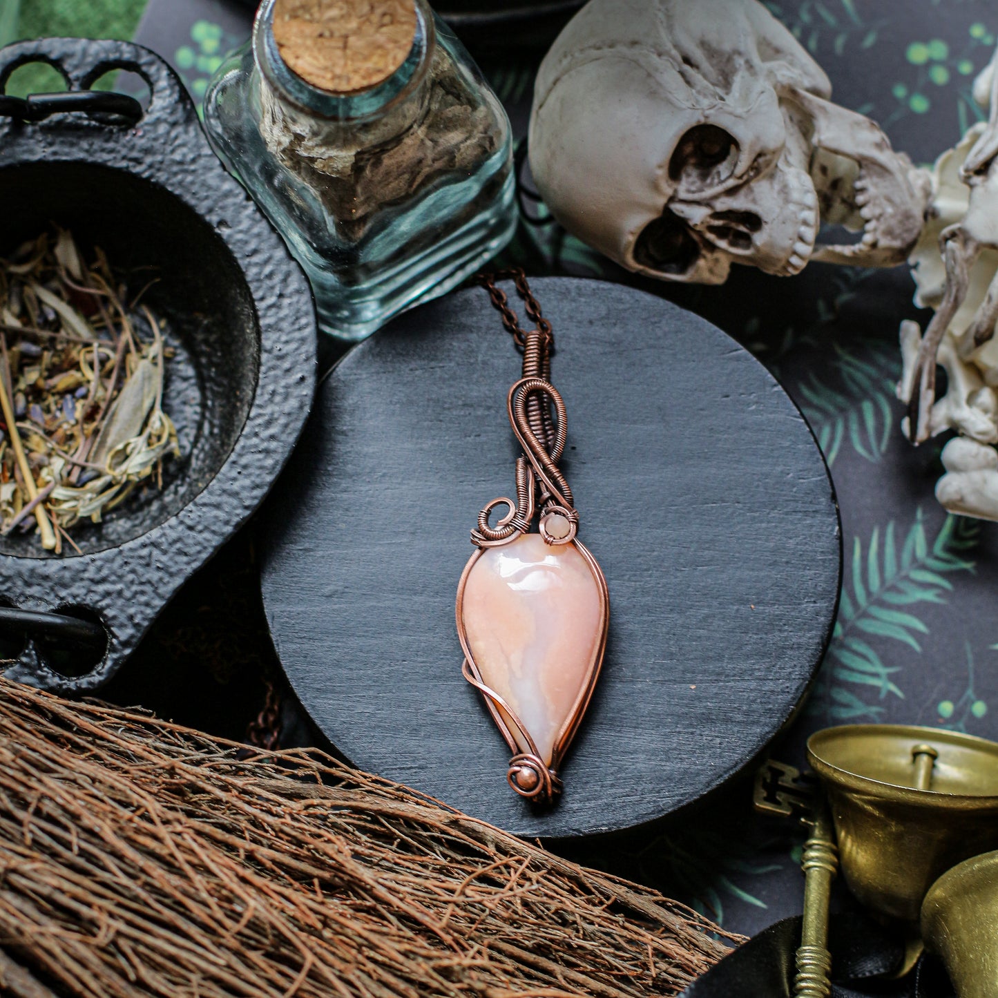 Pink Opal & Aged Copper Necklace