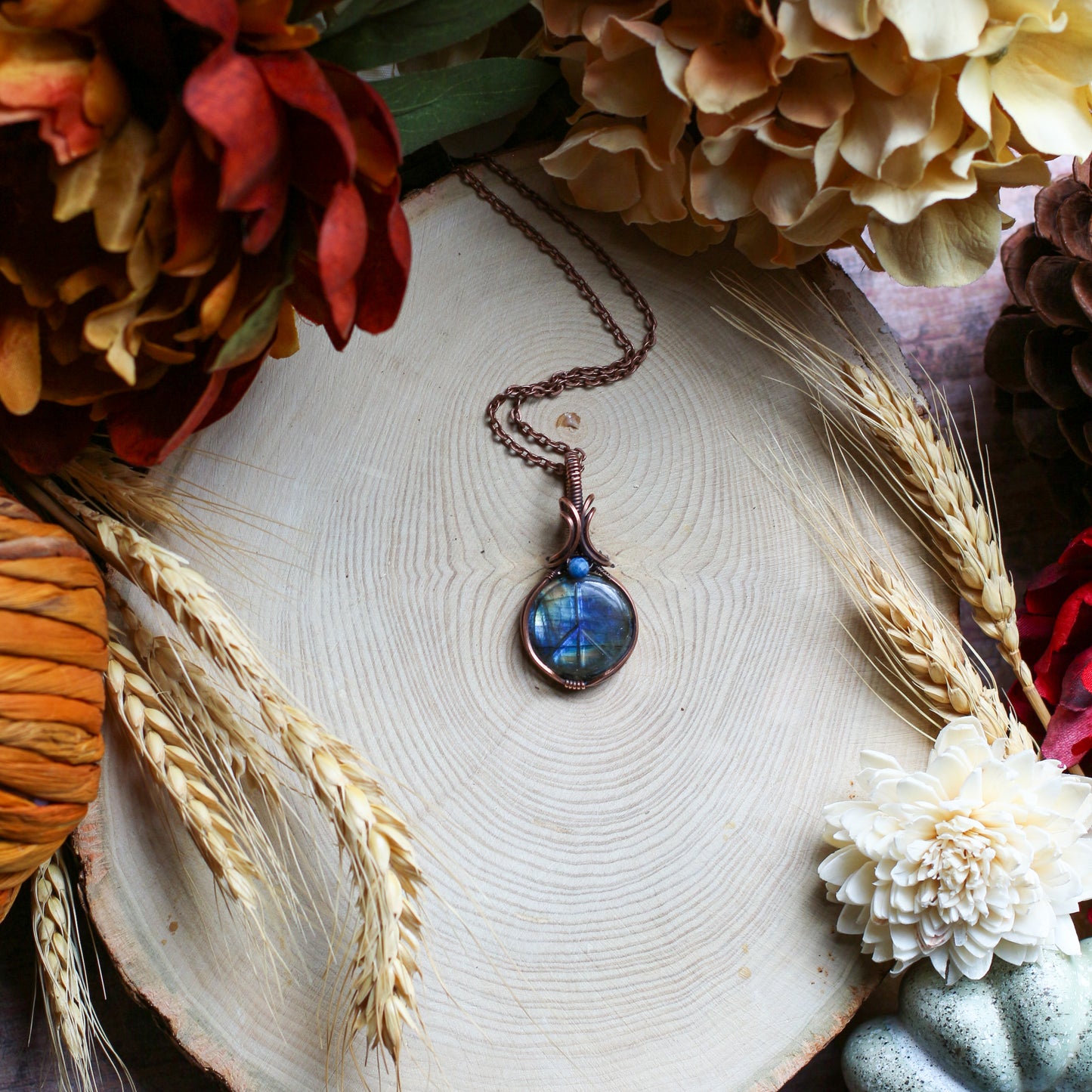 Labradorite Peace Sign Necklace with Aged Copper