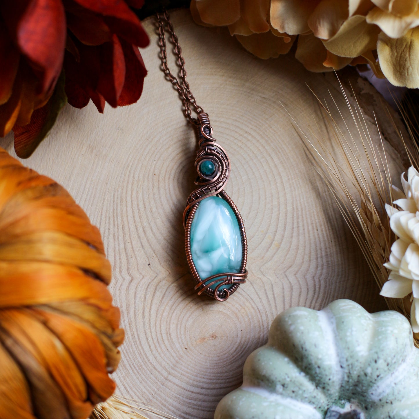 RARE Hemimorphite & Blue Apatite Necklace (Aged Copper)