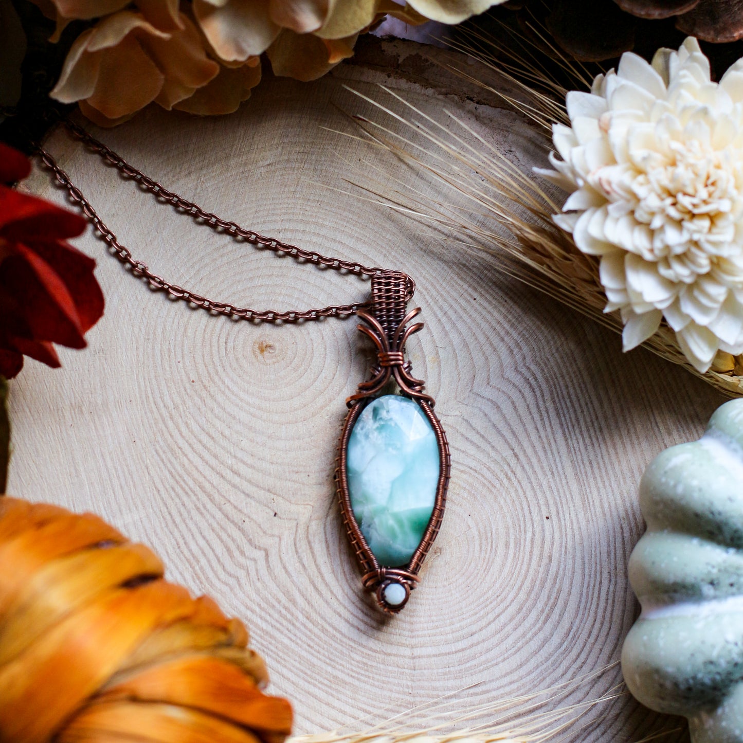 RARE Faceted Hemimorphite & Aged Copper Necklace