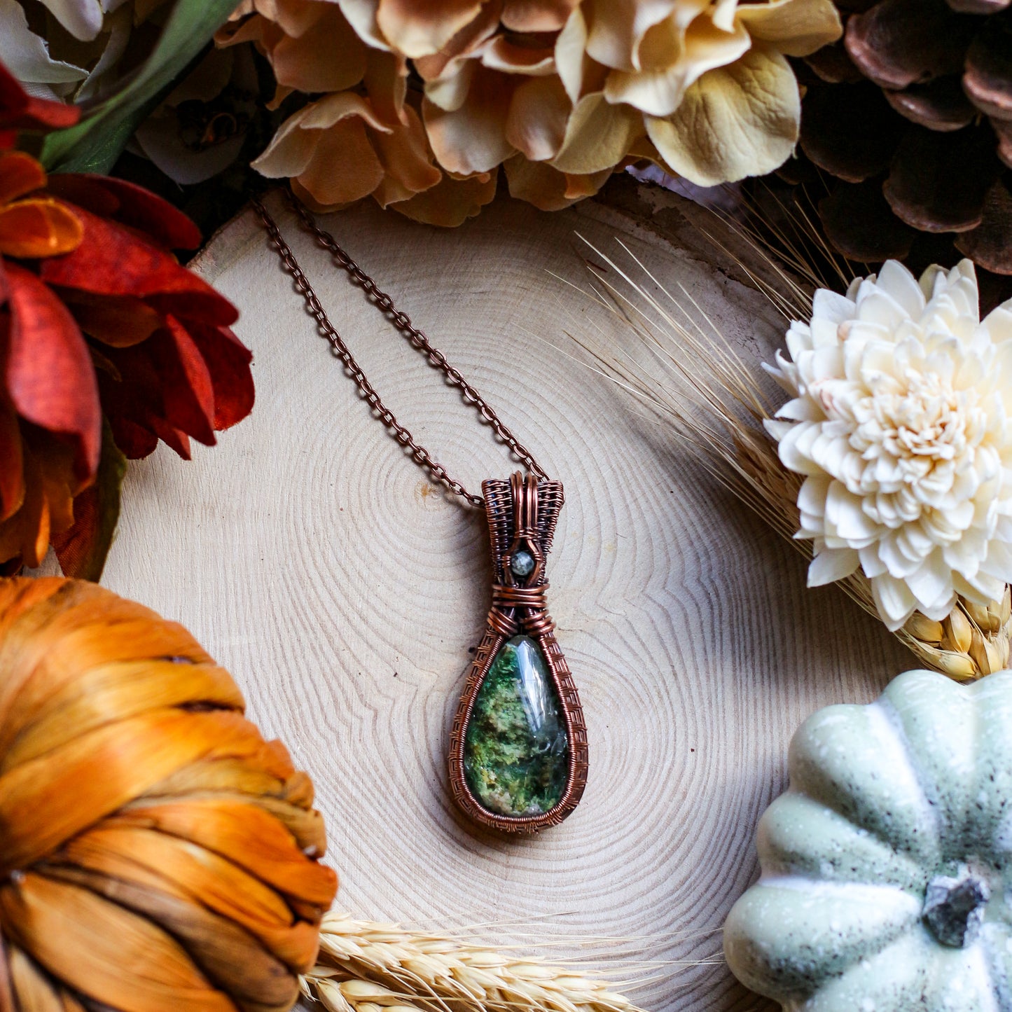 HIGH QUALITY Green Garden "Ghost" Quartz & Aged Copper Necklace