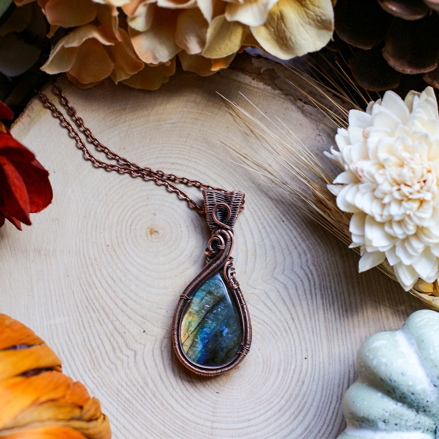FLASHY Labradorite & Aged Copper Necklace