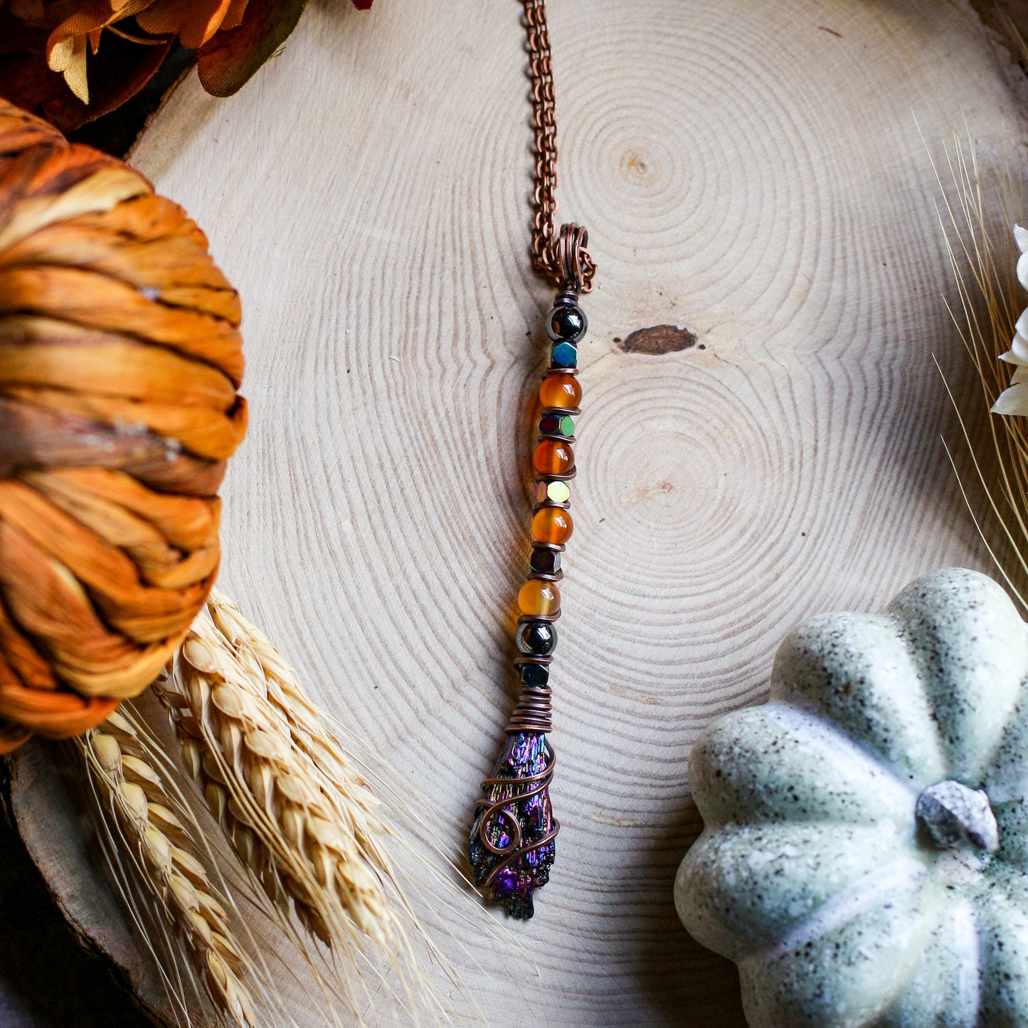 LAST CALL Aura Kyanite Witch Broom Necklace (Aged Copper)