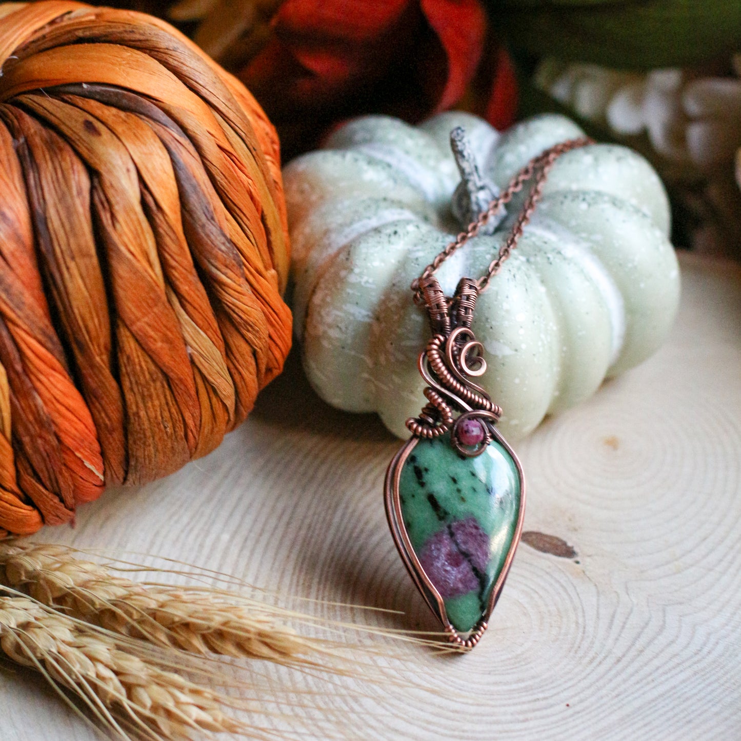 Ruby Zoisite & Aged Copper Necklace