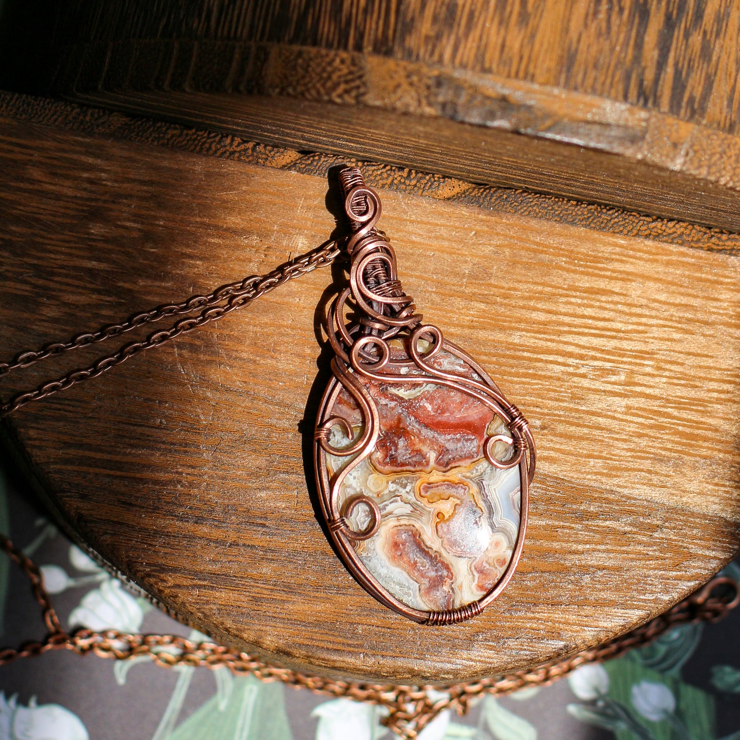 Large Crazy Lace Agate Statement Necklace (Aged Copper Wire)