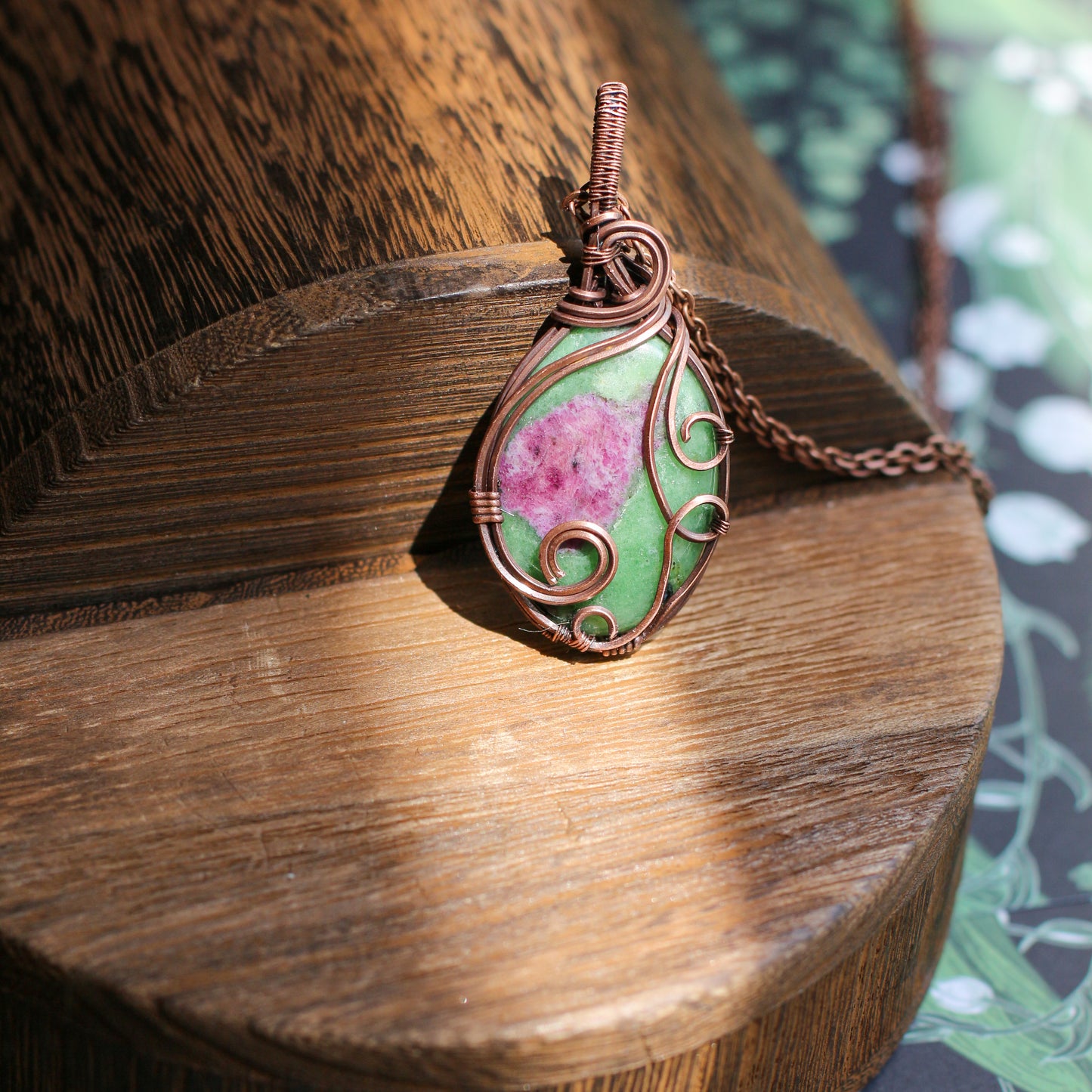 Ruby Zoisite & Aged Copper Necklace