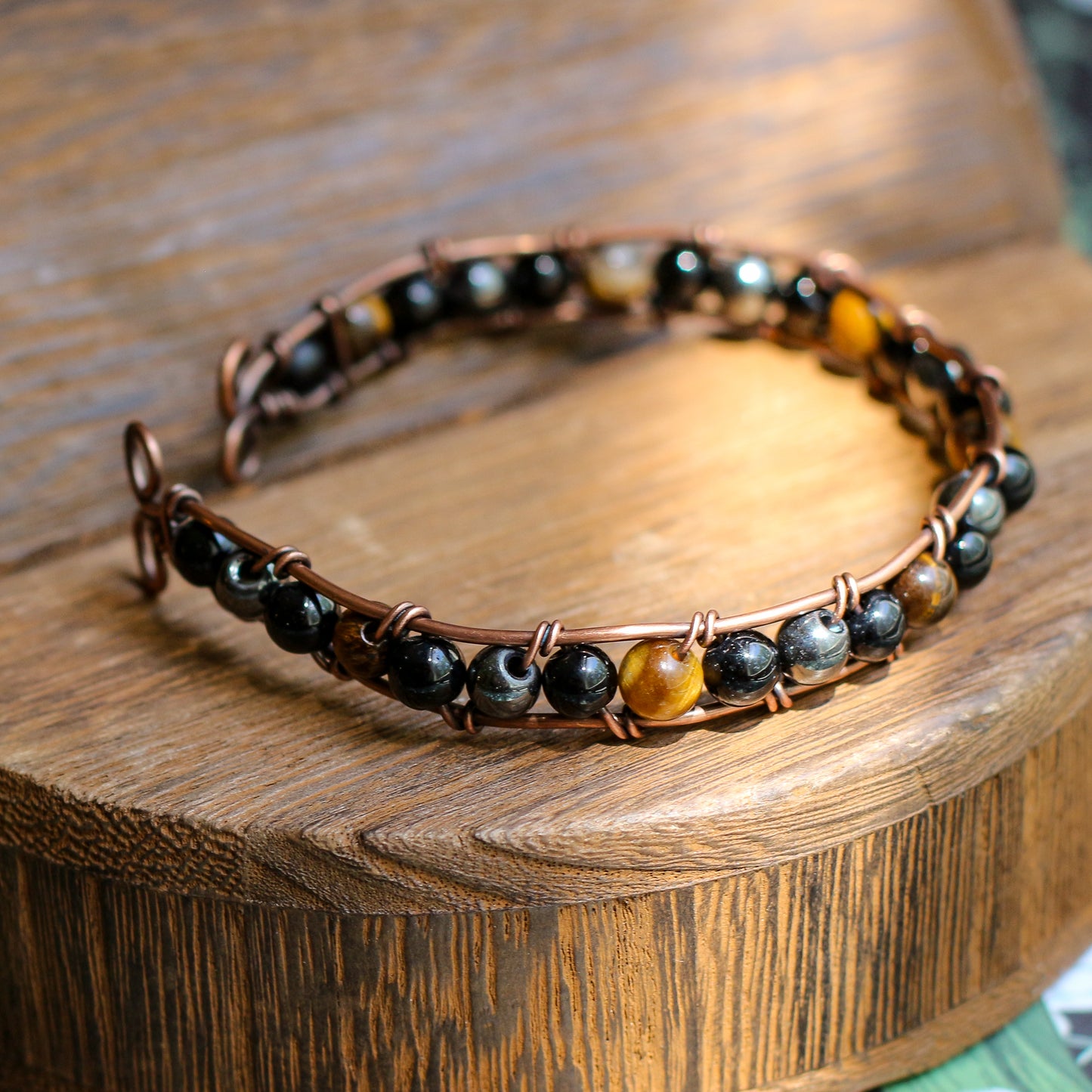 Triple Protection Adjustable Beaded Bracelet (Aged Copper)