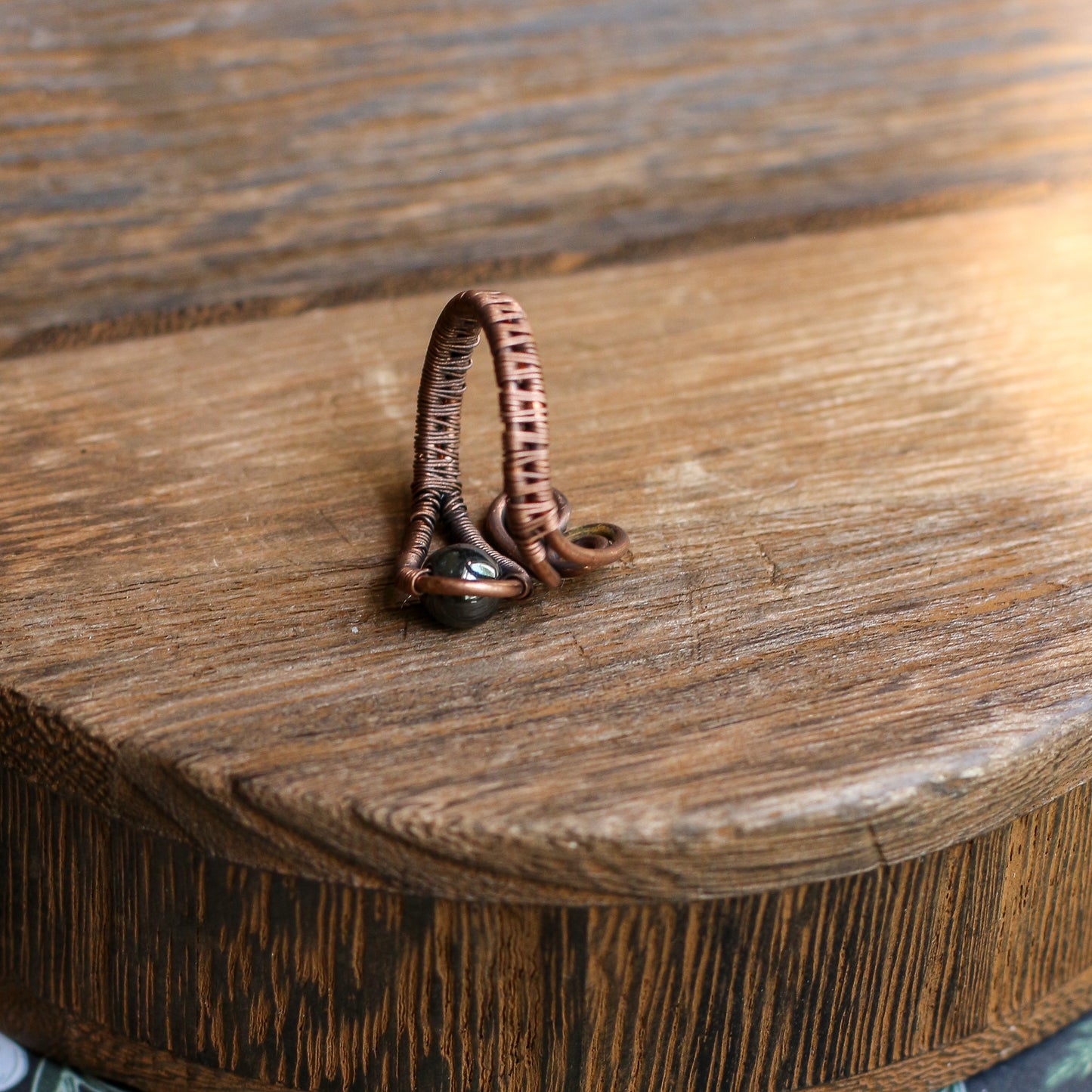 Hematite & Aged Copper Adjustable Coil Ring (Sizing 6.5-8)