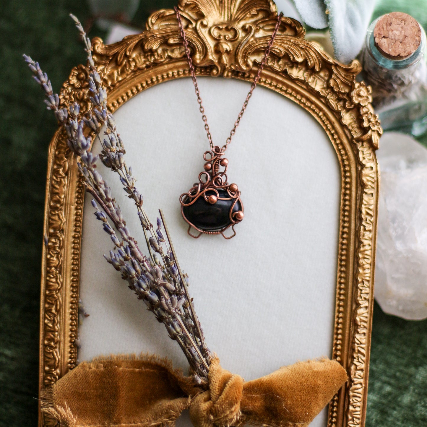 Obsidian Bubble Cauldron Necklace (Aged Copper)